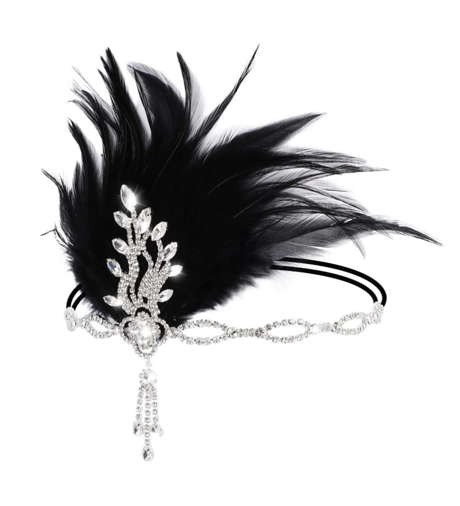 Silver FRCOLOR Flapper Headband 1920's Great Gatsby Vintage Feather Rhinestone Headpiece - Buy Online on SooperMarket.com