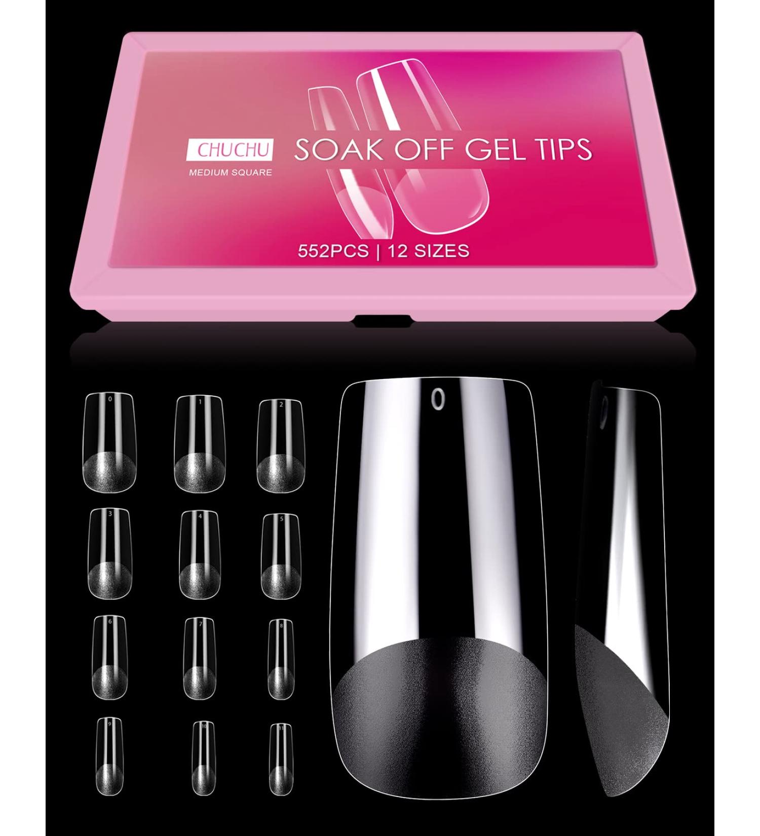 CHUCHU Soft Soak off Gel Tips 552Pcs Medium Square Clear Nail Tips for Acrylic Nails - 12 Sizes - Buy Online on SooperMarket.com