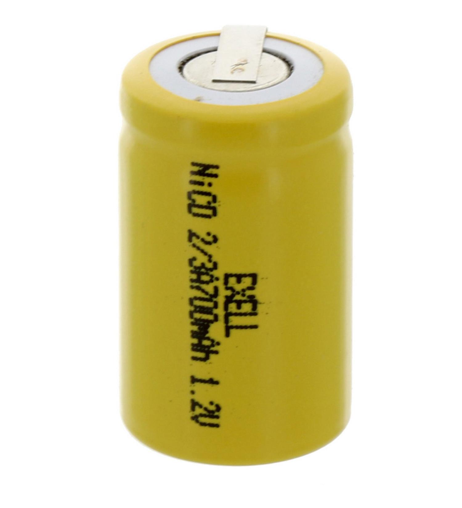 Exell 2/3A Size 1.2V 700mAh NiCD Rechargeable Battery with Tabs for meters radios hybrid automobiles high power static applications (Telecoms UPS and Smart grid) radio controlled devices