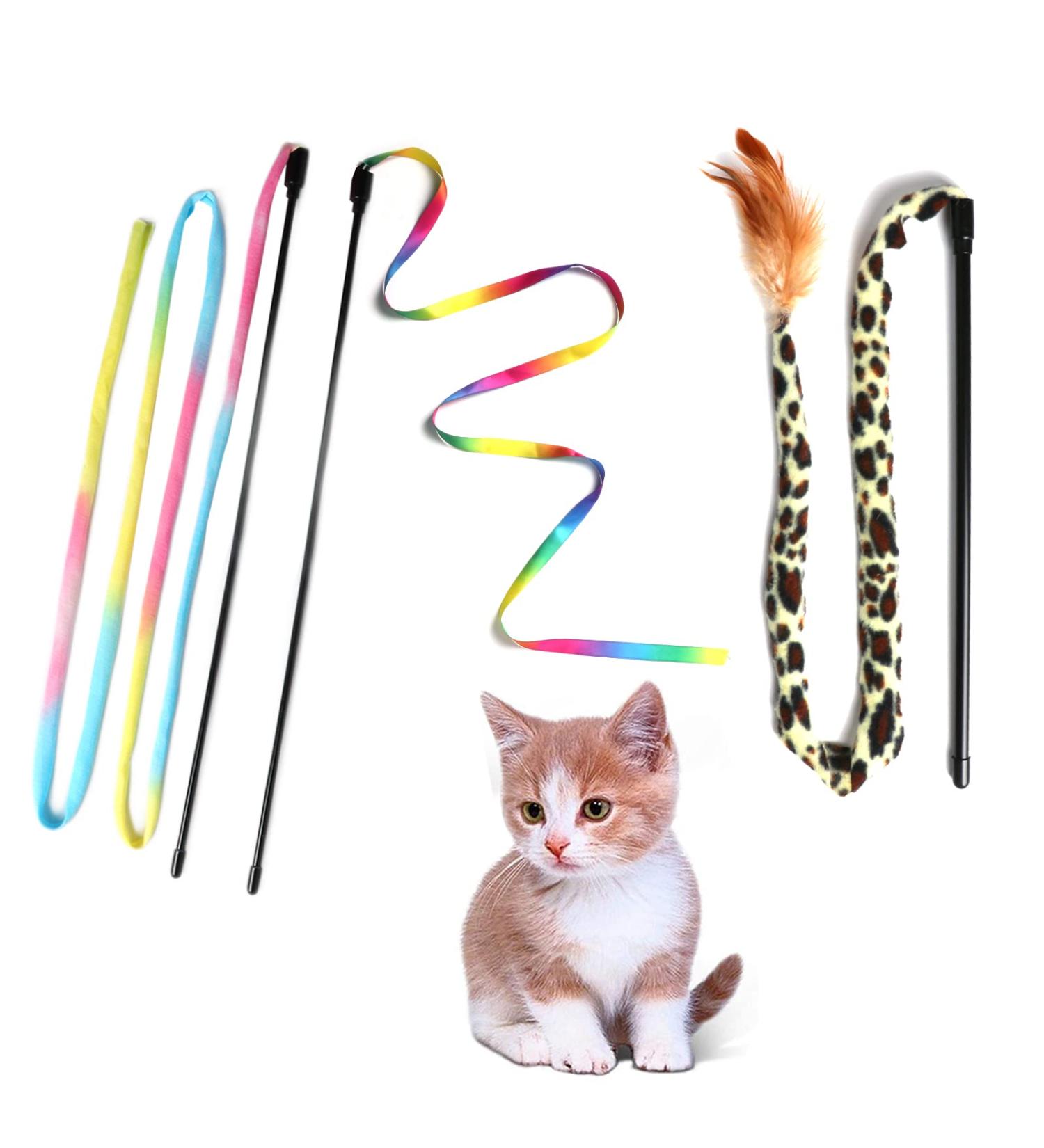JJYPET Cat Wand Toys - Colorful Interactive Kittens Teaser Wand String for Indoor Cats - 3PCS - Buy Online on SooperMarket.com