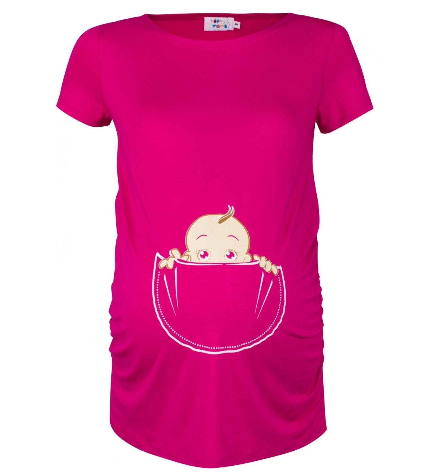 HAPPY MAMA Women's Maternity Baby in Pocket Print T-Shirt Top Tee Shirt - Fuchsia (Size 18-20) - 501p - Buy Online on SooperMarket.com