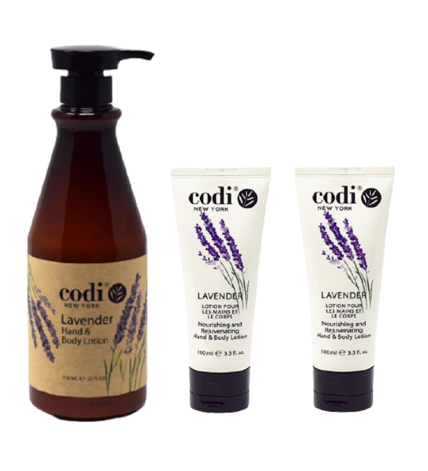Lavender Body and Hand Lotion Set - True English Lavender Scent - Fast Absorbing, Non-Greasy Formula - 1 x 750ml Bottle, 2 x 100ml Tubes - Buy Online on SooperMarket.com