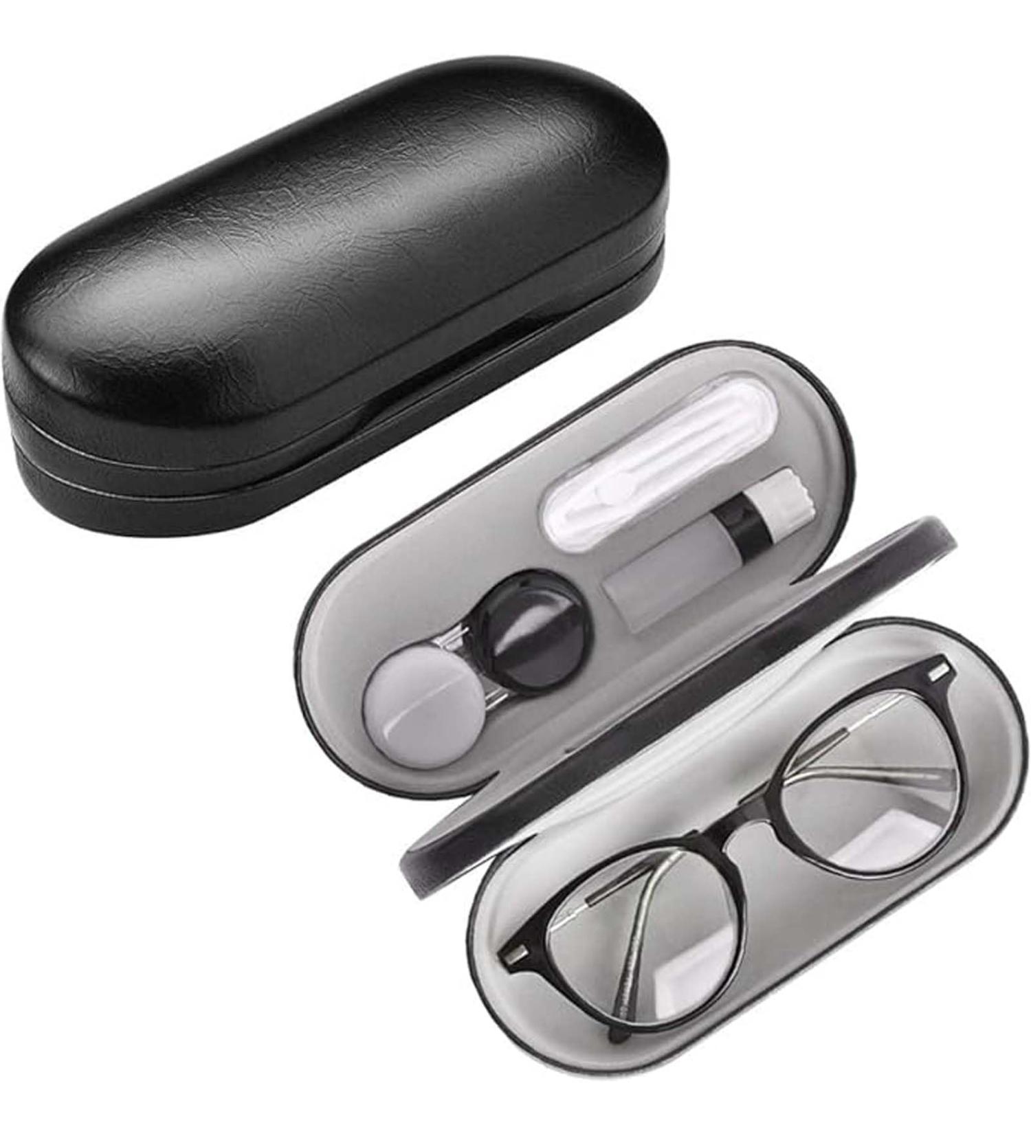Alladaga 2 in 1 Glasses Case Set - Portable Contact Lens & Glasses Holder - Black - International Shipping Available - Buy Online on SooperMarket.com