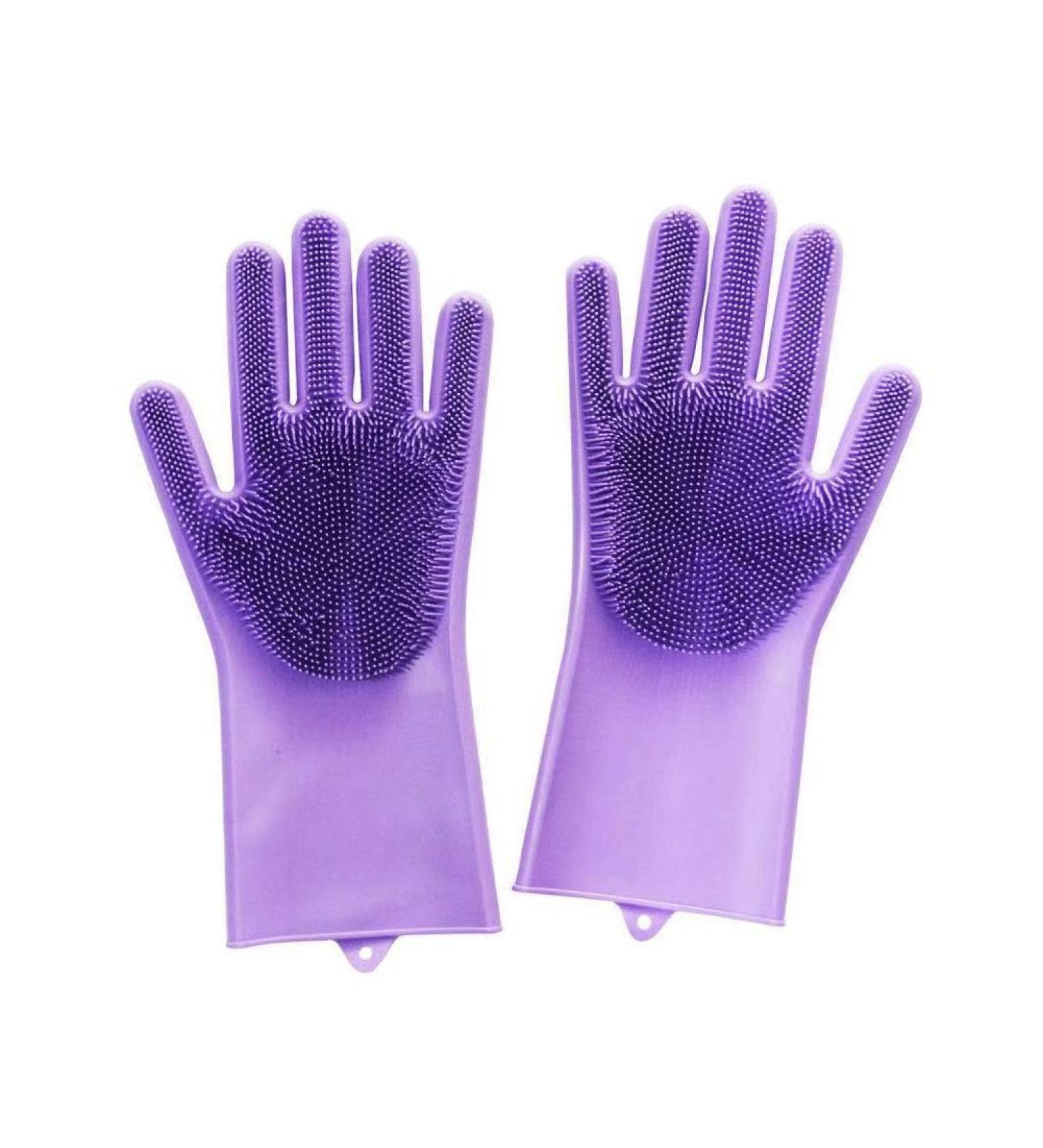 Silicone Dishwashing Gloves Reusable Wash Scrubber Cleaning Tool Magic Gloves for Washing Car Household Kitchen Accessories Purple - Buy Online on SooperMarket.com
