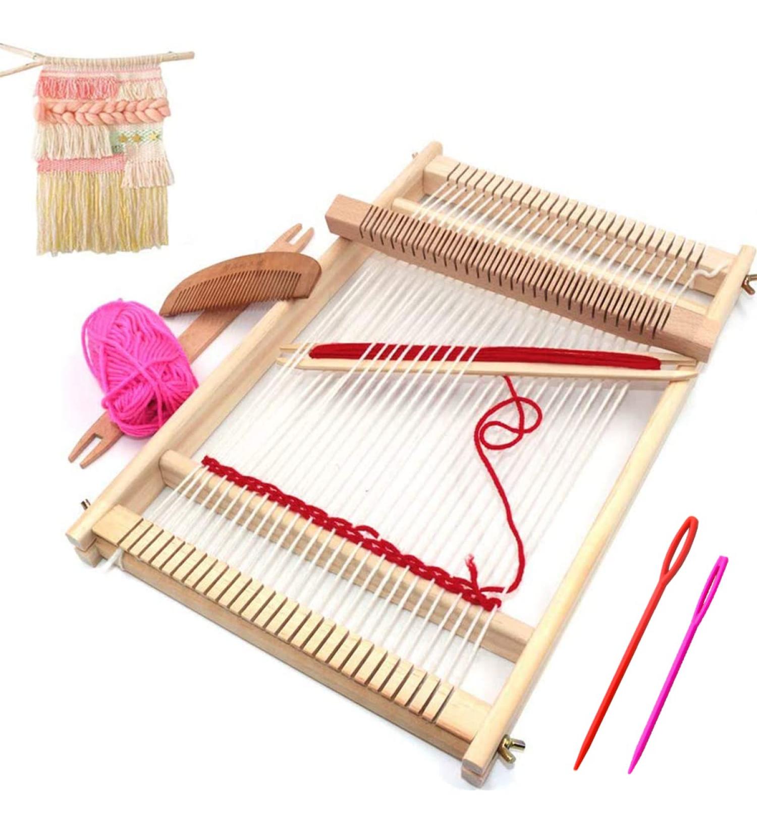 Wooden Multi-Craft Weaving Loom Kit - Large Frame 9.85x15.75x1.3inch - DIY Hand-Knitting Machine for Kids & Adults - White Tapestry Loom with Loom Stick Bar - Beginner-Friendly Handcraft Loom - Buy Online on SooperMarket.com