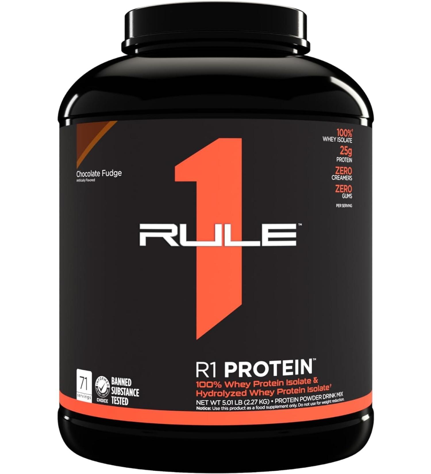 Rule 1 Protein | Super-Pure 100% Whey Isolate & Fast-Acting Whey Hydrolysate | 25 Grams Protein 4 Grams Glutamine & 6 Grams BCAAs Per Serving (5LB Chocolate Fudge) Chocolate Fudge 5LB - Buy Online on SooperMarket.com