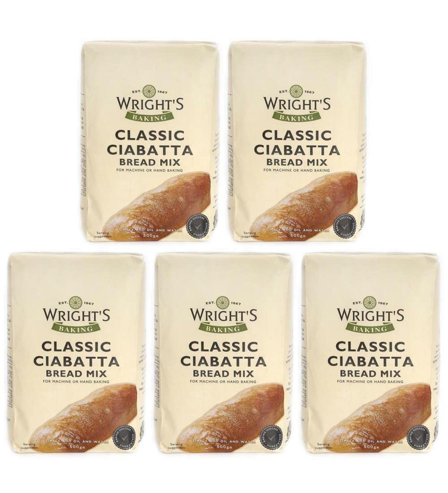 Wright's | Ciabatta Bread Mix 5X500g | Simply Add Oil and Water | It is delicious plain or as a base for your own ideas or ingredients | For Machine or Hand Baking | Suitable for Vegetarians - Buy Online on SooperMarket.com