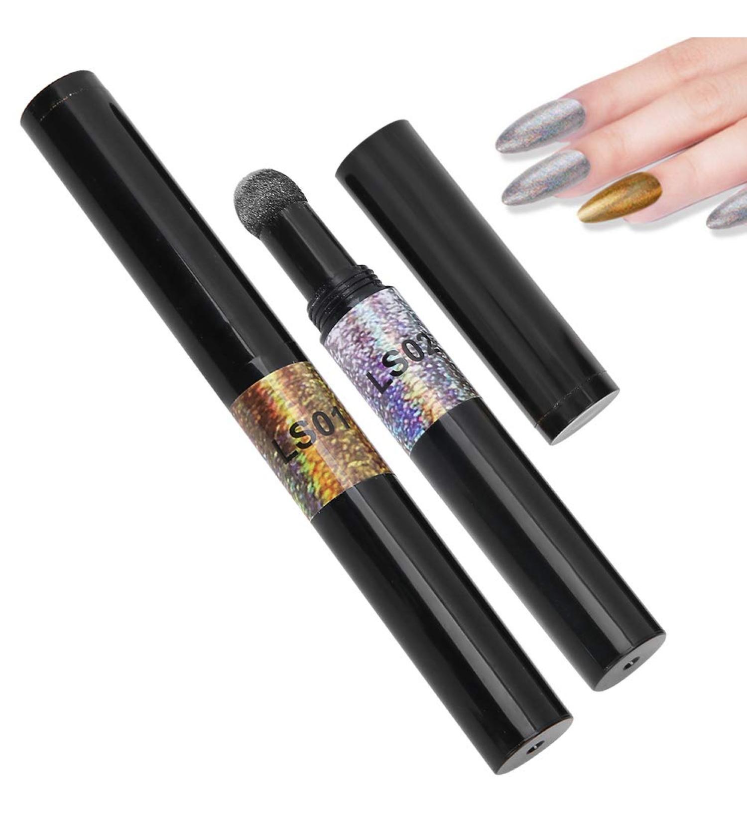 2 colors/set Chrome Air Cushion Nail Powder Pen Manicure Cushion Magic Pen Nail Glitter Mirror Powder Pen Manicure Tool for Home and Nail Salon - Buy Online on SooperMarket.com