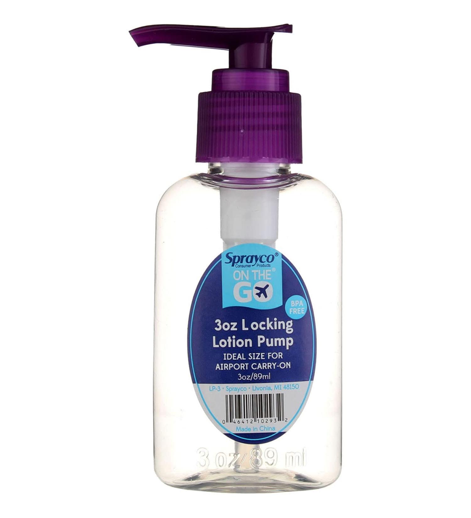 LP-3 3 Oz Locking Lotion Bottle - Assorted Colors for Travel & Home Use | International Shipping Available - Buy Online on SooperMarket.com