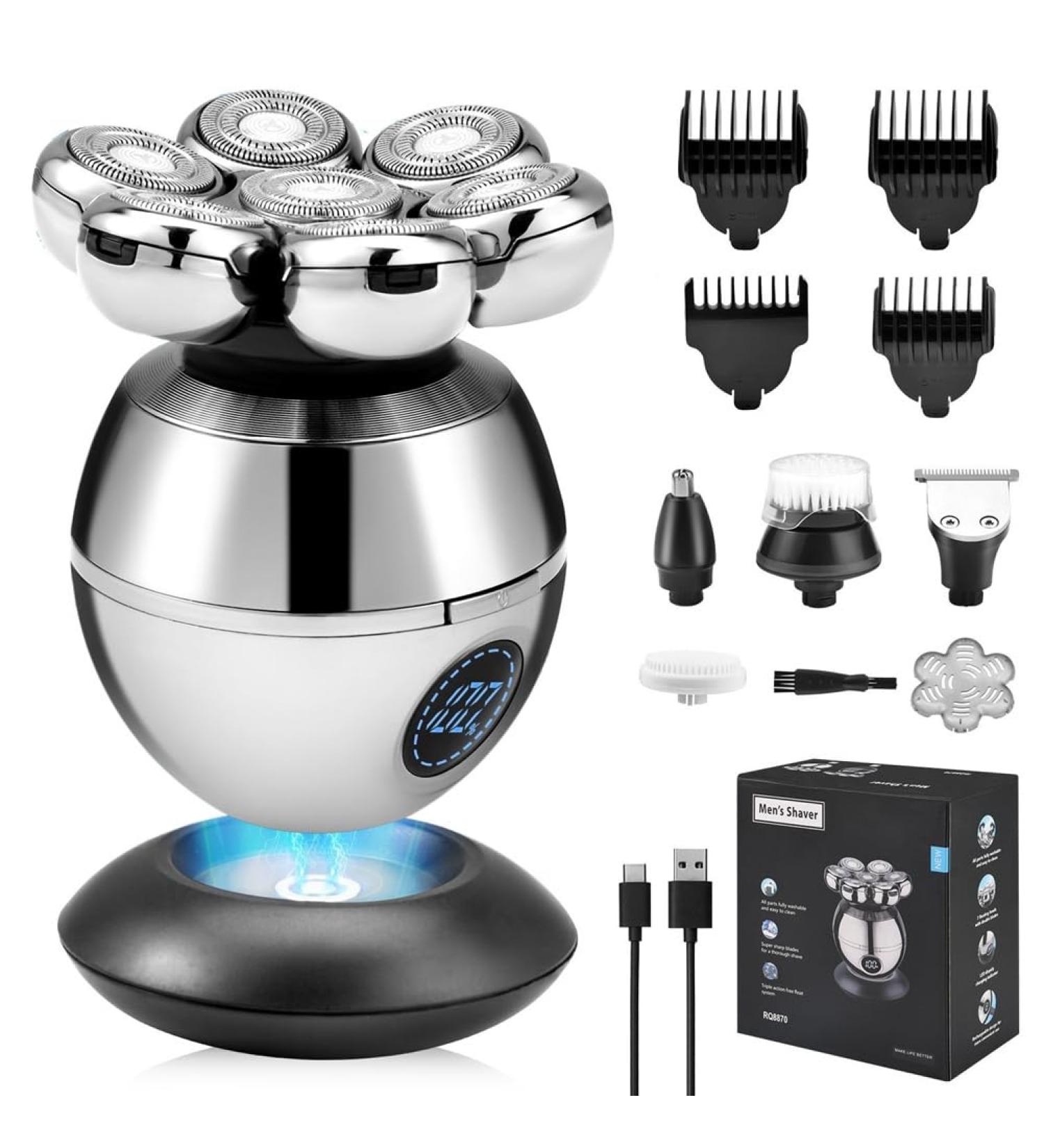 sunree 1 Set 6 in 1 Electric Shavers 7D Hair Clipper for Men Nose Trimmer with LED Display and Portable Wet and Dry - Buy Online on SooperMarket.com