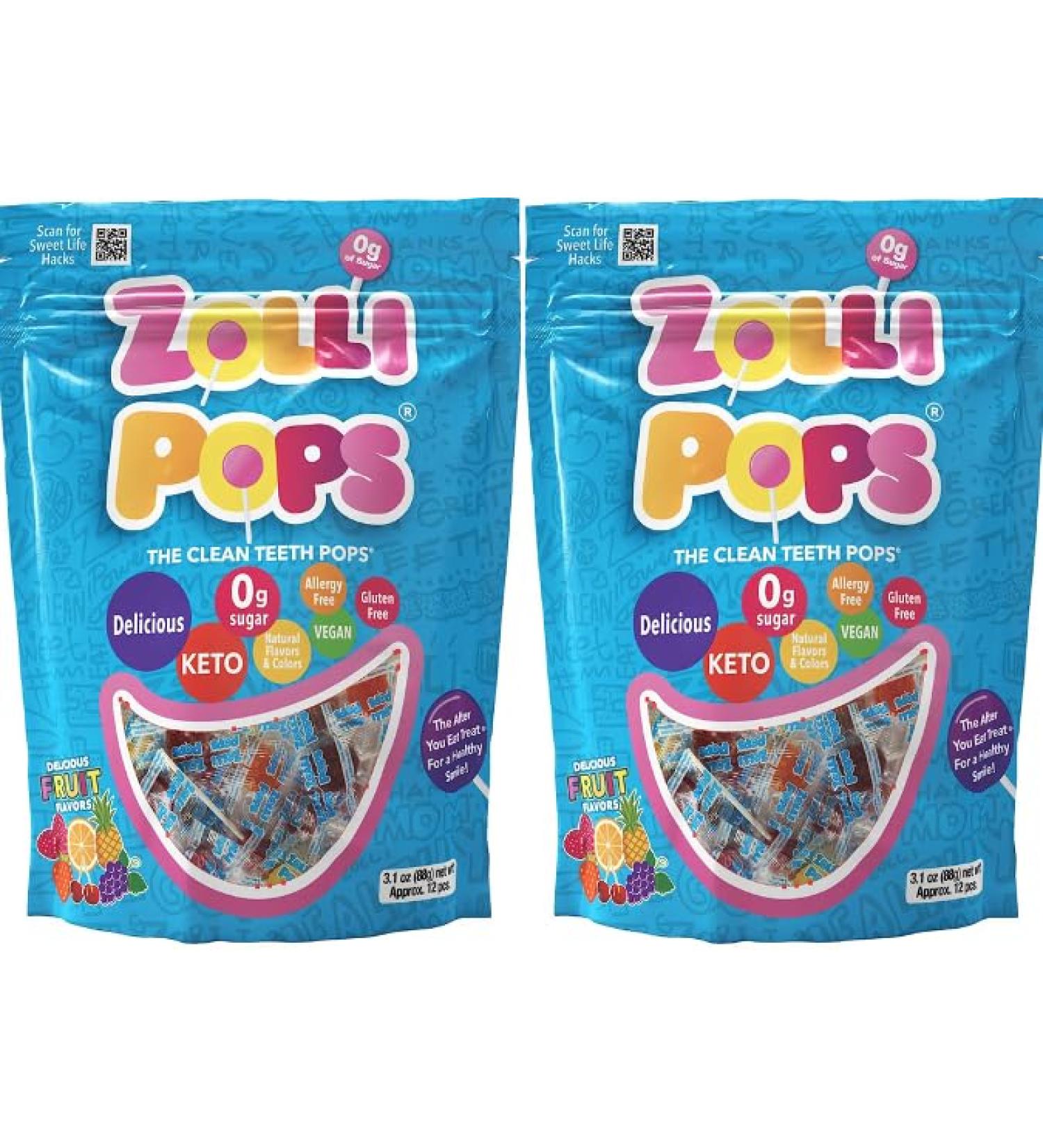 Zollipops Clean Teeth Lollipops - AntiCavity Sugar-Free Candy for a Healthy Smile Great for Kids Diabetics and Keto Diet. Natural Fruit Variety Pack of 2 28 pcs in Total - Buy Online on SooperMarket.com