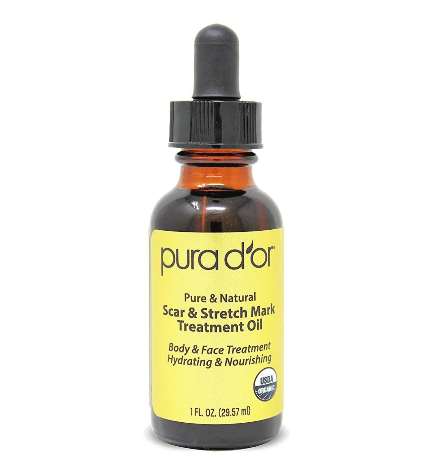 PURA DOR Organic Scar & Stretch Mark Treatment Oil | 1oz For Skin - Rosehip, Wheat Germ, Argan, Tamanu, Carrot, Rosemary, Lavender, Geranium, Patchouli, Sage - Buy Online on SooperMarket.com