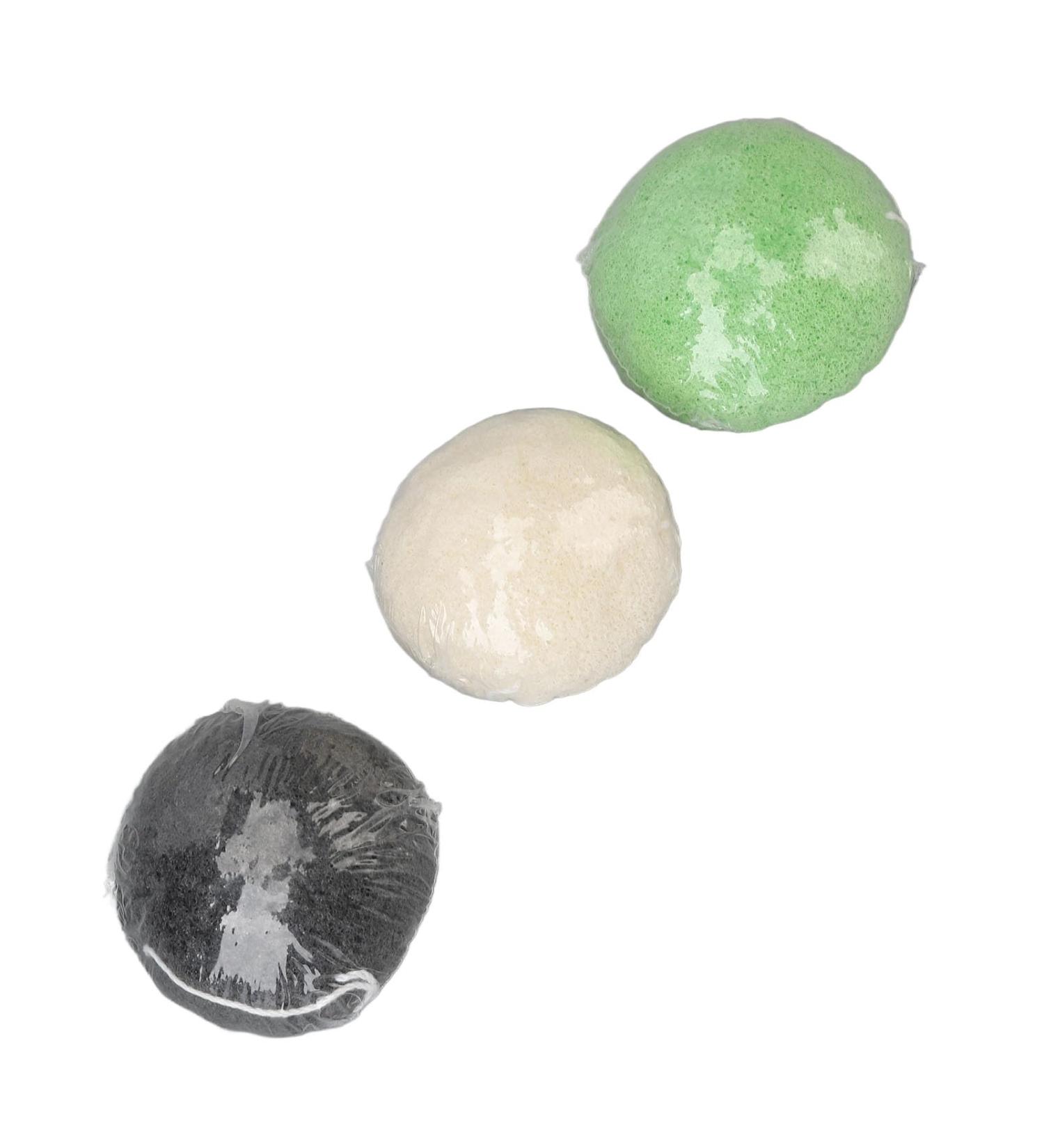 Zetiling 3pcs Konjac Facial Sponge Set Exfoliating & Cleansing for Sensitive Skin | Black White Green | Strong Absorption - Buy Online on SooperMarket.com