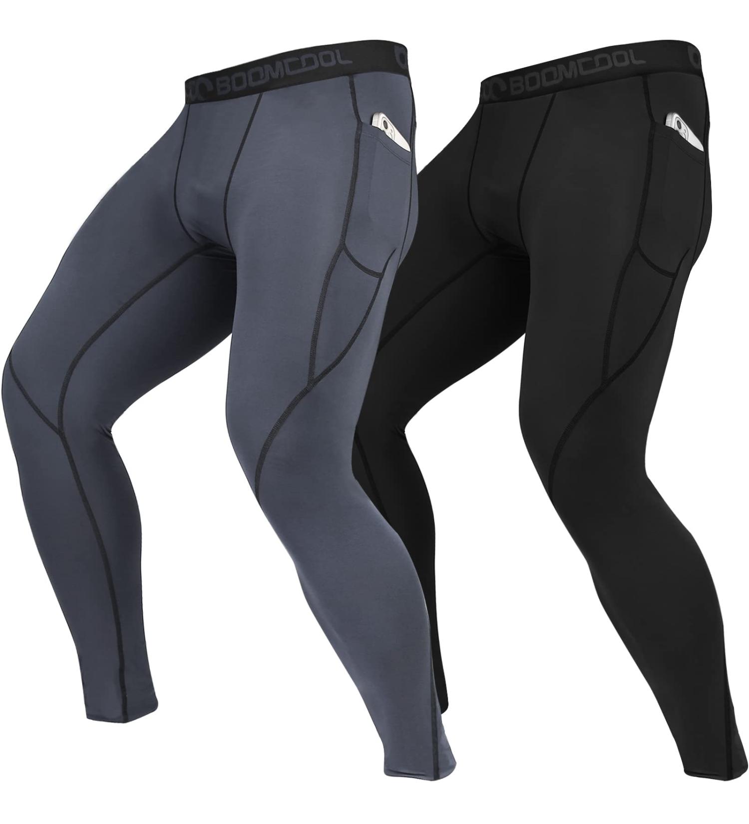 Buy Boomcool Men's Compression Pants - XXL Black/Gray Running Trousers with Pockets for Fitness Gym Yoga & Cycling | International Shipping Available - Buy Online on SooperMarket.com