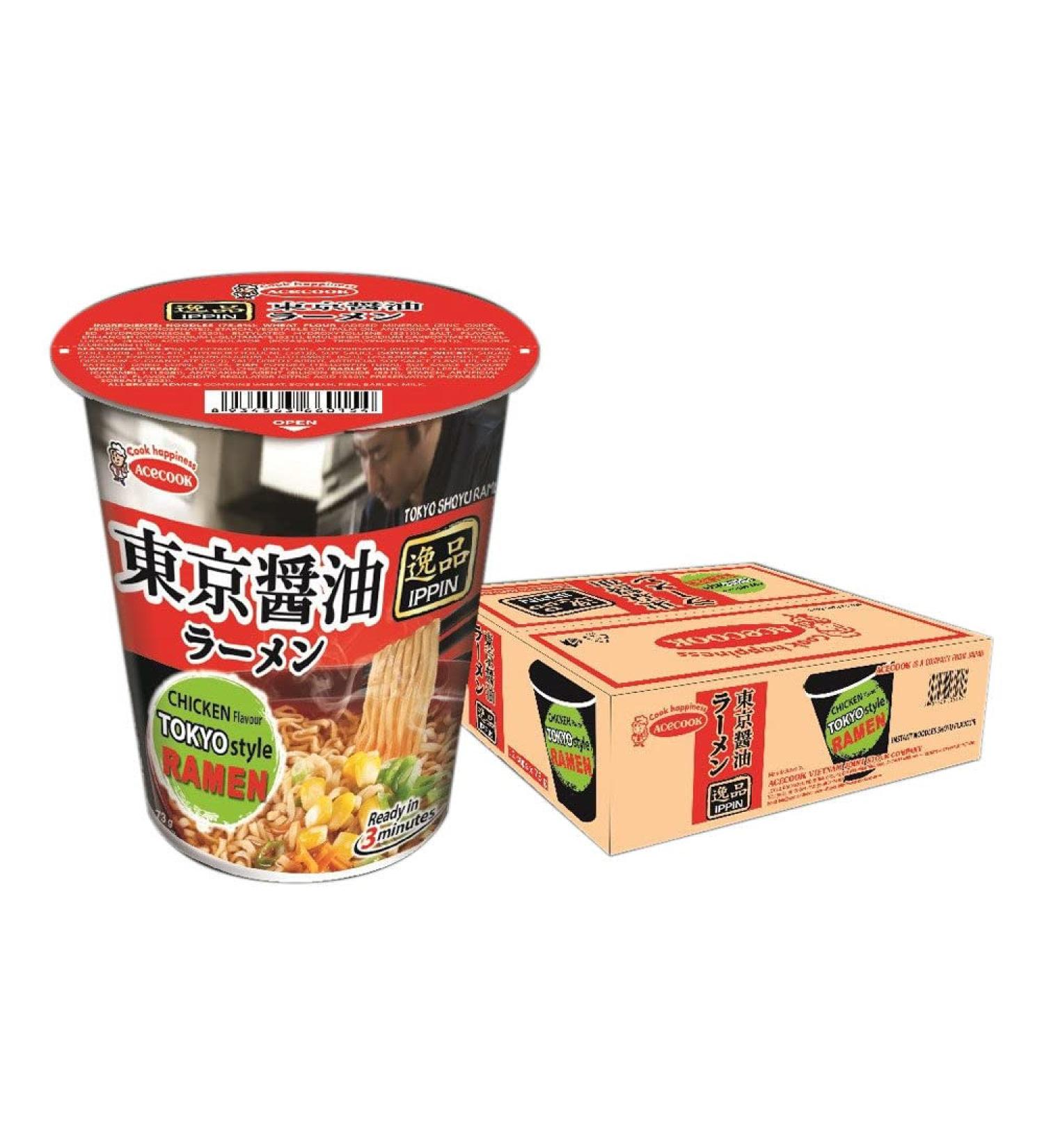 Acecook Ippin Instant Ramen Cup Tokyo Shoyu Flavour 73g (12 Cups)