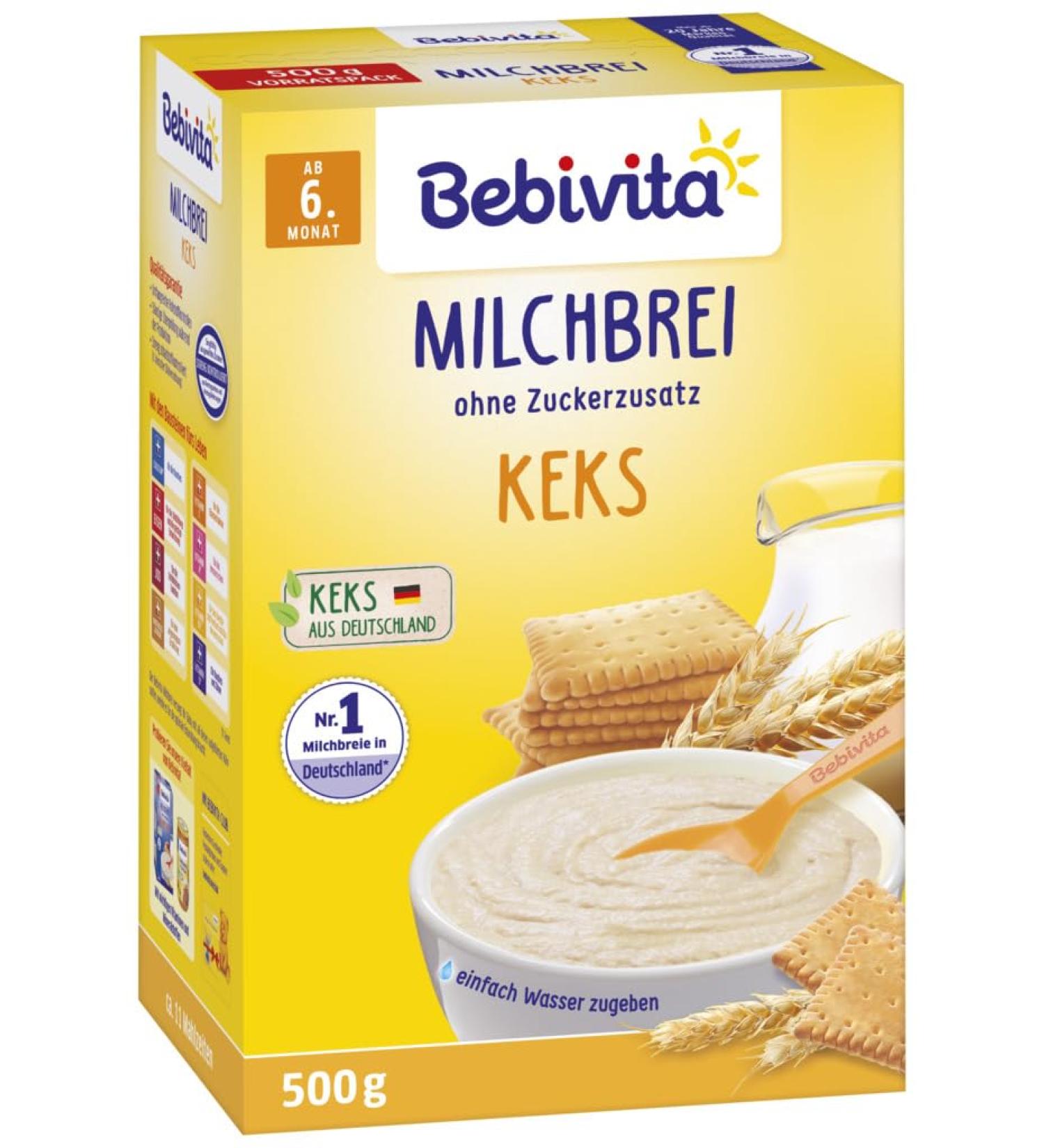 Bebivita Milk Porridge Biscuit - No Added Sugar Pack of 2 (2 x 500g) | Healthy Snacks for Babies & Kids - International Shipping Available - Buy Online on SooperMarket.com