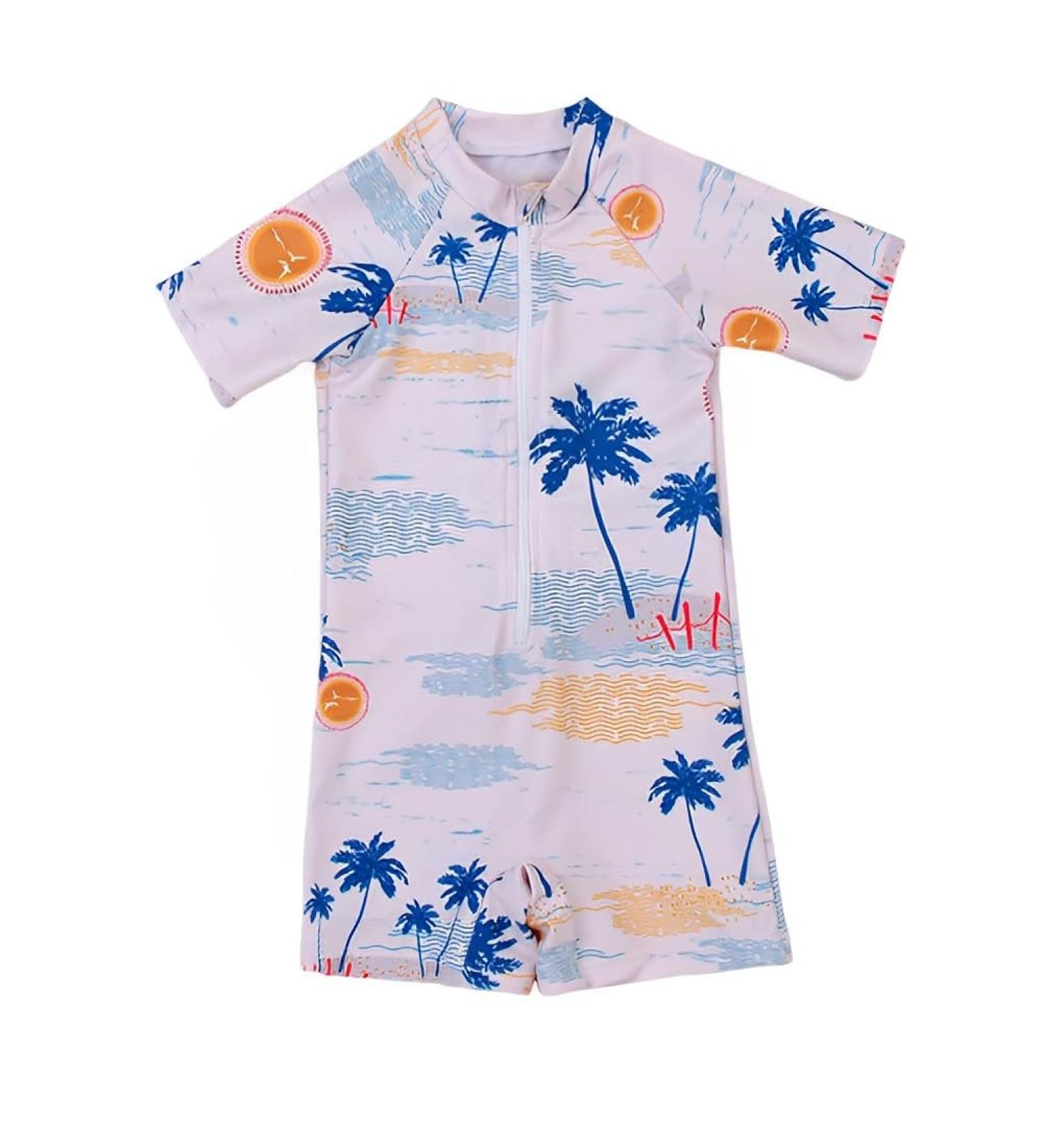 PythJooh Baby Boy Shark Print Rash Guard Swimsuit | Zipper One Piece Beach Swimwear for Boys 0-5 Years | Beige Swimming Outfit - Buy Online on SooperMarket.com