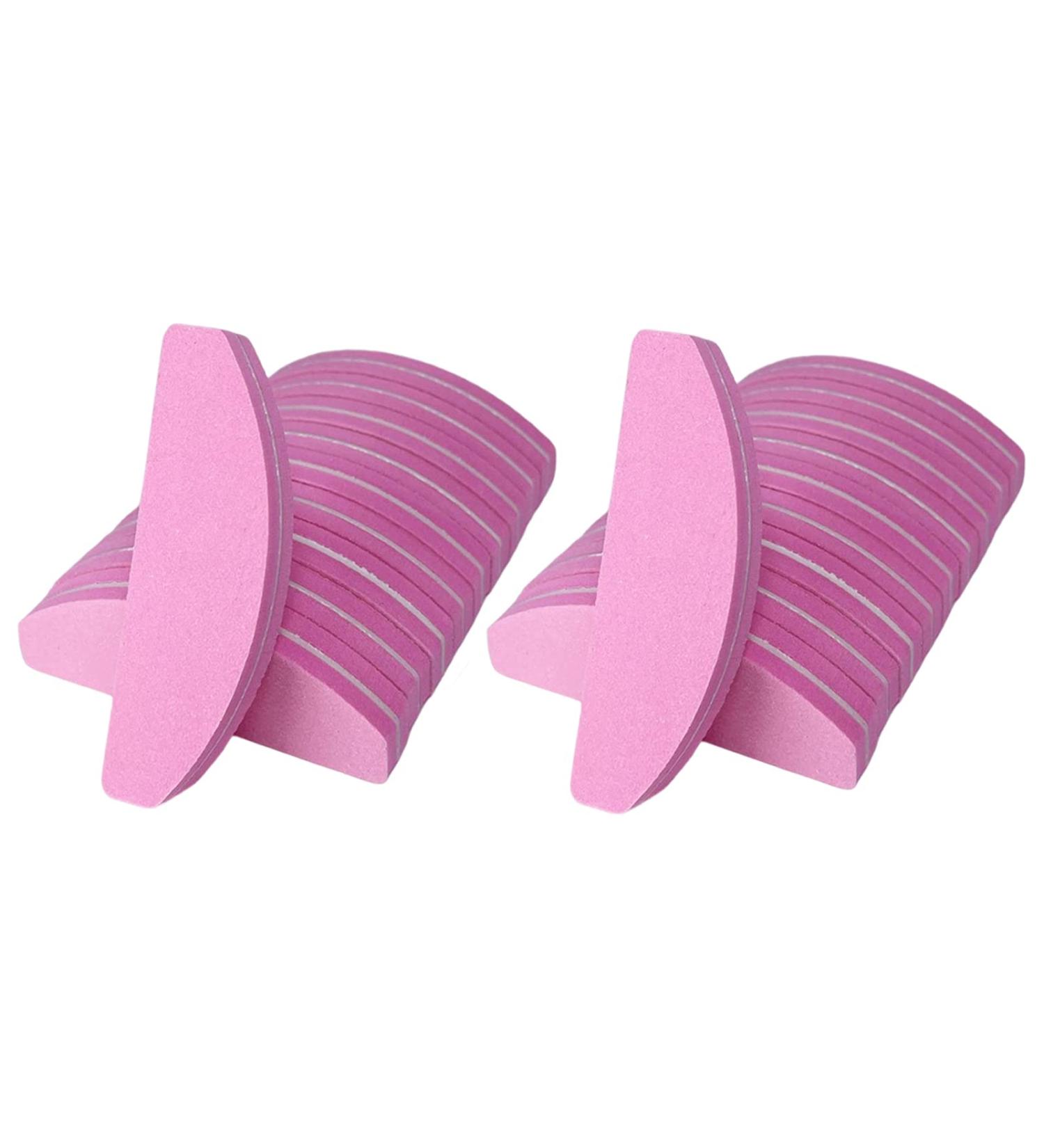 20 PCs Pink Nail Buffers | Double Sided 100/180 Grit Buffer Blocks | Portable Washable Sanding File Arc Shape - Buy Online on SooperMarket.com