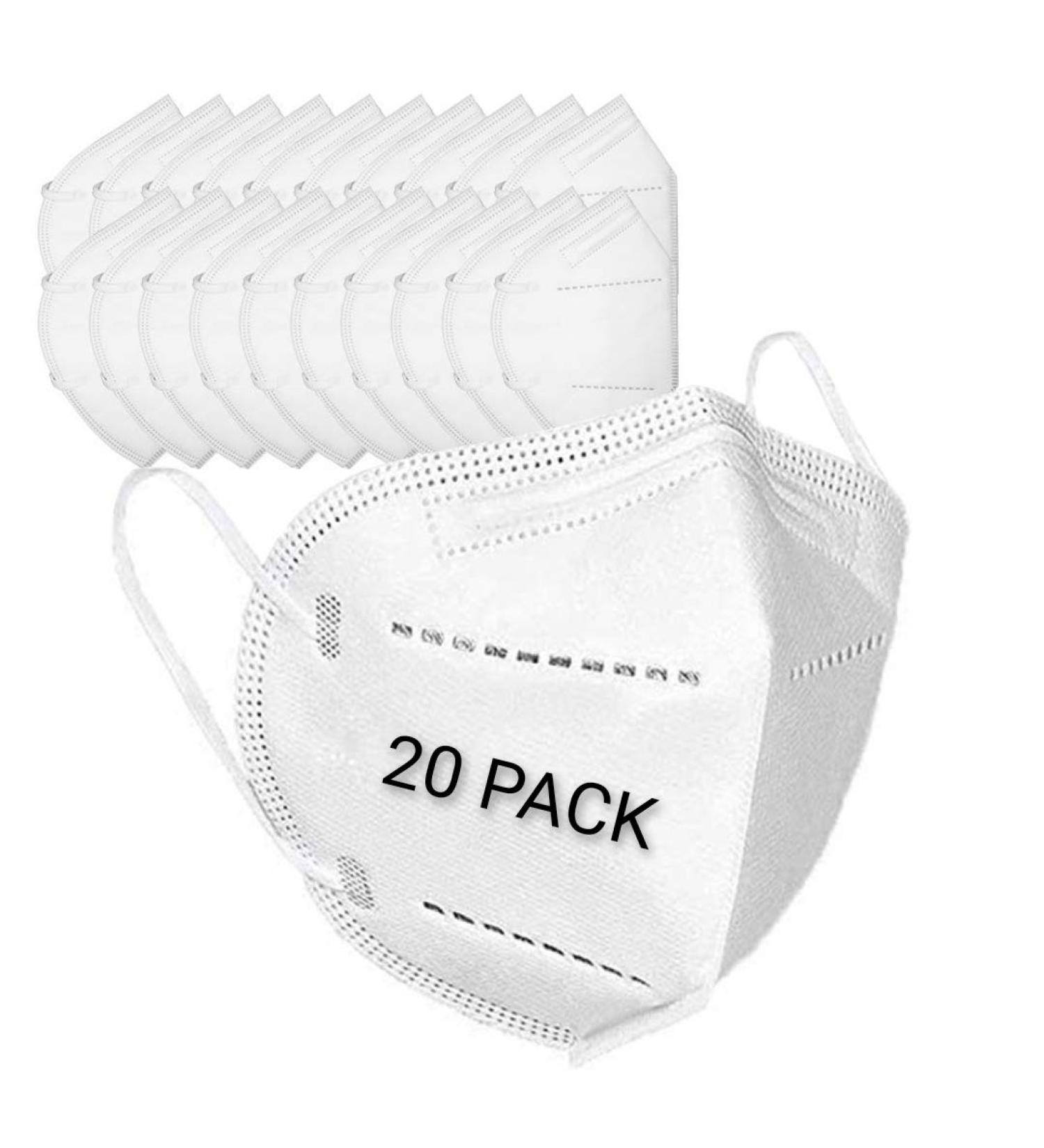 20-Pack 5-Ply Disposable Protective Face Masks - 3D Foldable Design with Stretchy Ear Loops - Buy Online on SooperMarket.com