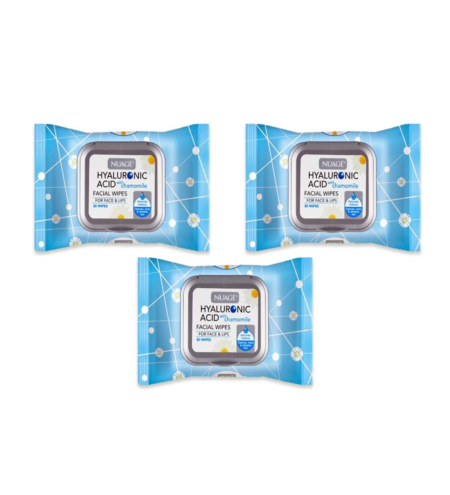 Hyaluronic Acid Skin Renewing Facial Wipes with Chamomile for Cleansing and Moisturising Sensitive and All Skin Types 30 Wipes (3 Pack - Total 90 Wipes) - Buy Online on SooperMarket.com