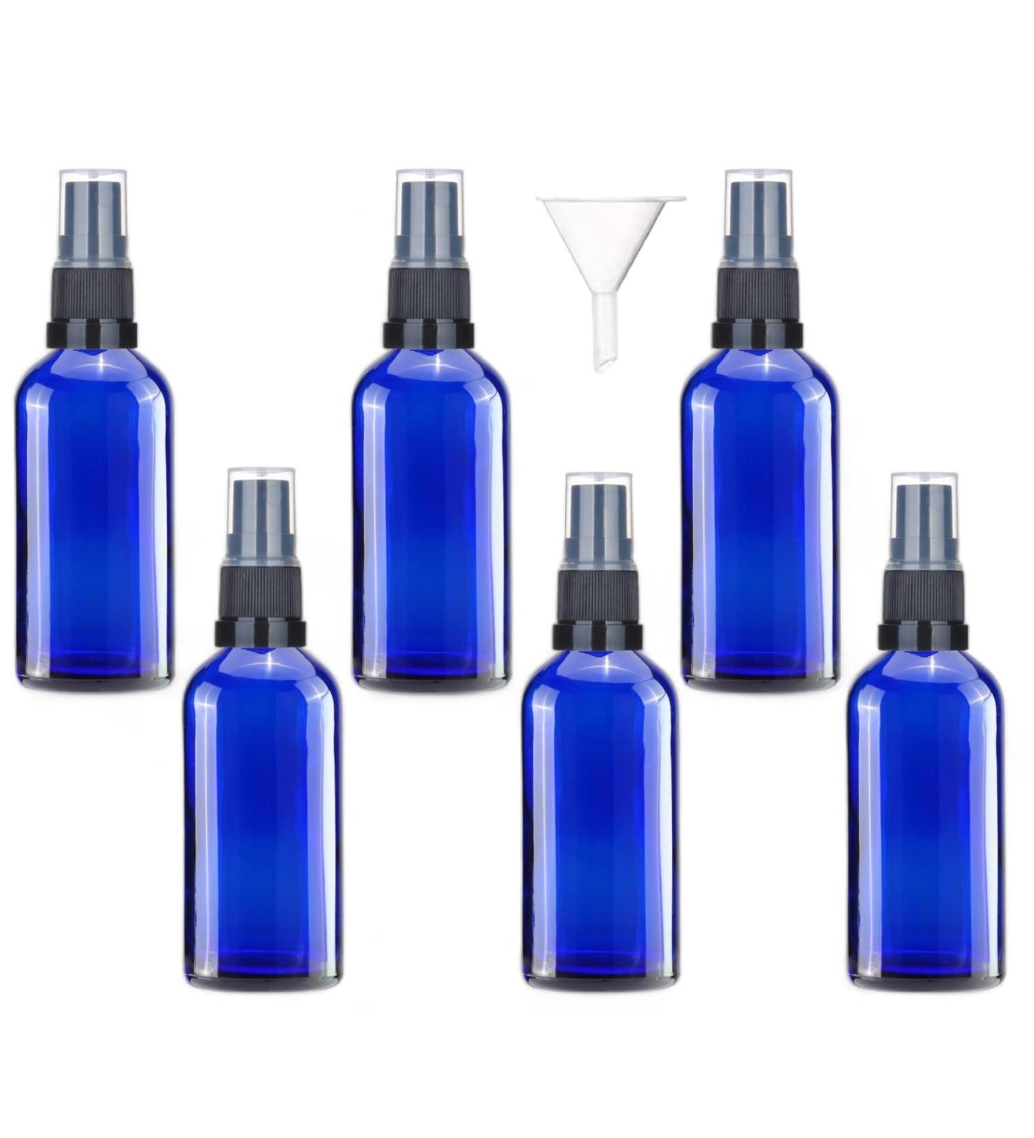 Premium Glass Spray Bottle - Empty Fine Mist Sprayer with Clear Cap - Ideal for Aromatherapy Essential Oils Cleaning Solutions Hair Care & Wellness - Durable & Travel-Friendly (Blue 100ml - 6) 100ml - 6 Blue - Buy Online on SooperMarket.com