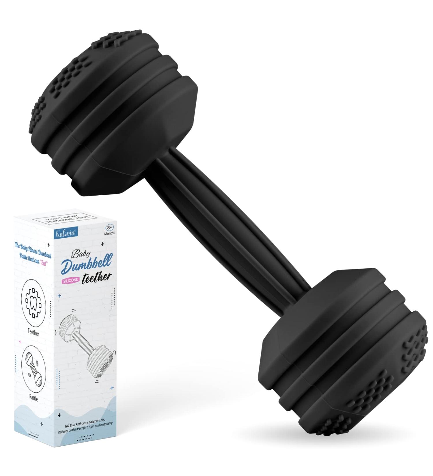 Silicone Baby Dumbbell Teether Weight Rattle Toy - Perfect Gift for Boys and Girls - Buy Online on SooperMarket.com