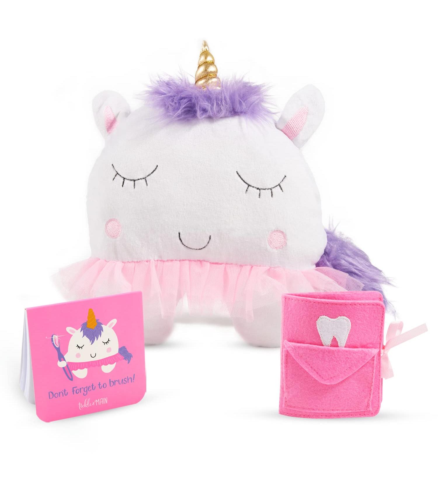 Tickle & Main Unicorn Tooth Fairy Pillow Gift Set - Plush Pillow with Tooth Pocket, Notepad, and Keepsake Pouch - Buy Online on SooperMarket.com