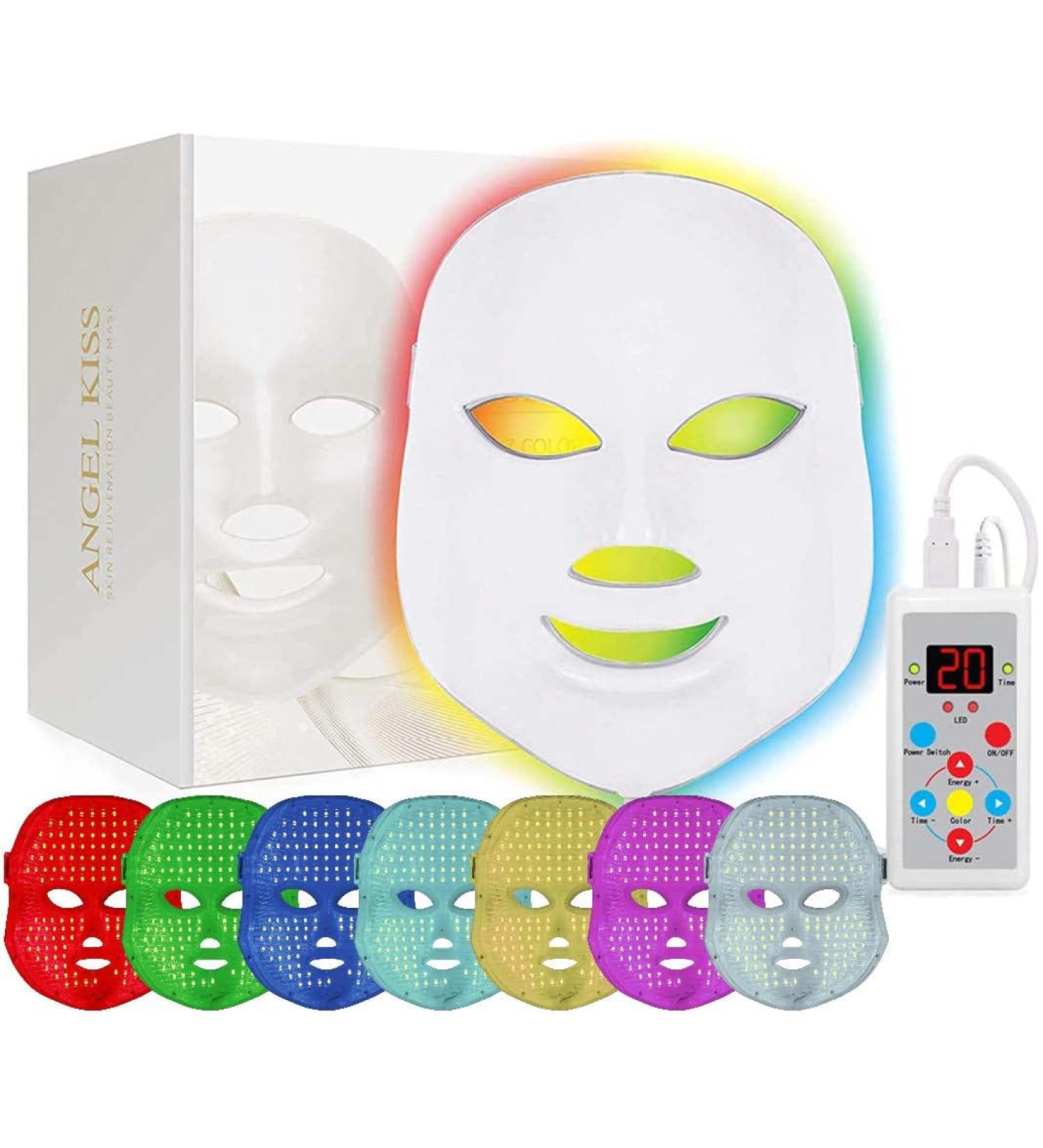 Angel Kiss LED Face Mask Light Therapy - 7 Color Blue & Red Light for Anti-Aging Skin Care | Facial Treatment Photon Mask for Wrinkle Removal & Skin Rejuvenation - Best Gift for Women - Buy Online on SooperMarket.com