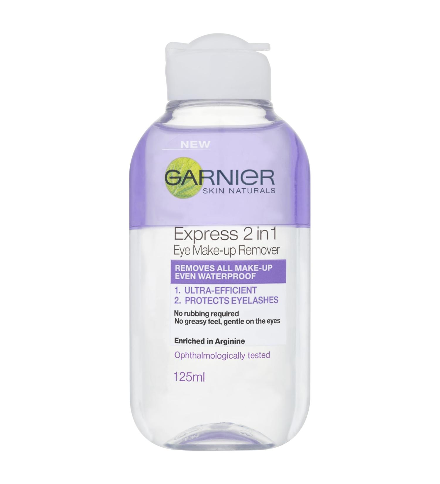 Garnier Skin Active 2 in1 Eye Make Up Remover Suitable For Waterproof Makeup Gentle On Eyes and Eyelashes Use With Reusable Micellar Eco Pads 125 ml - Buy Online on SooperMarket.com