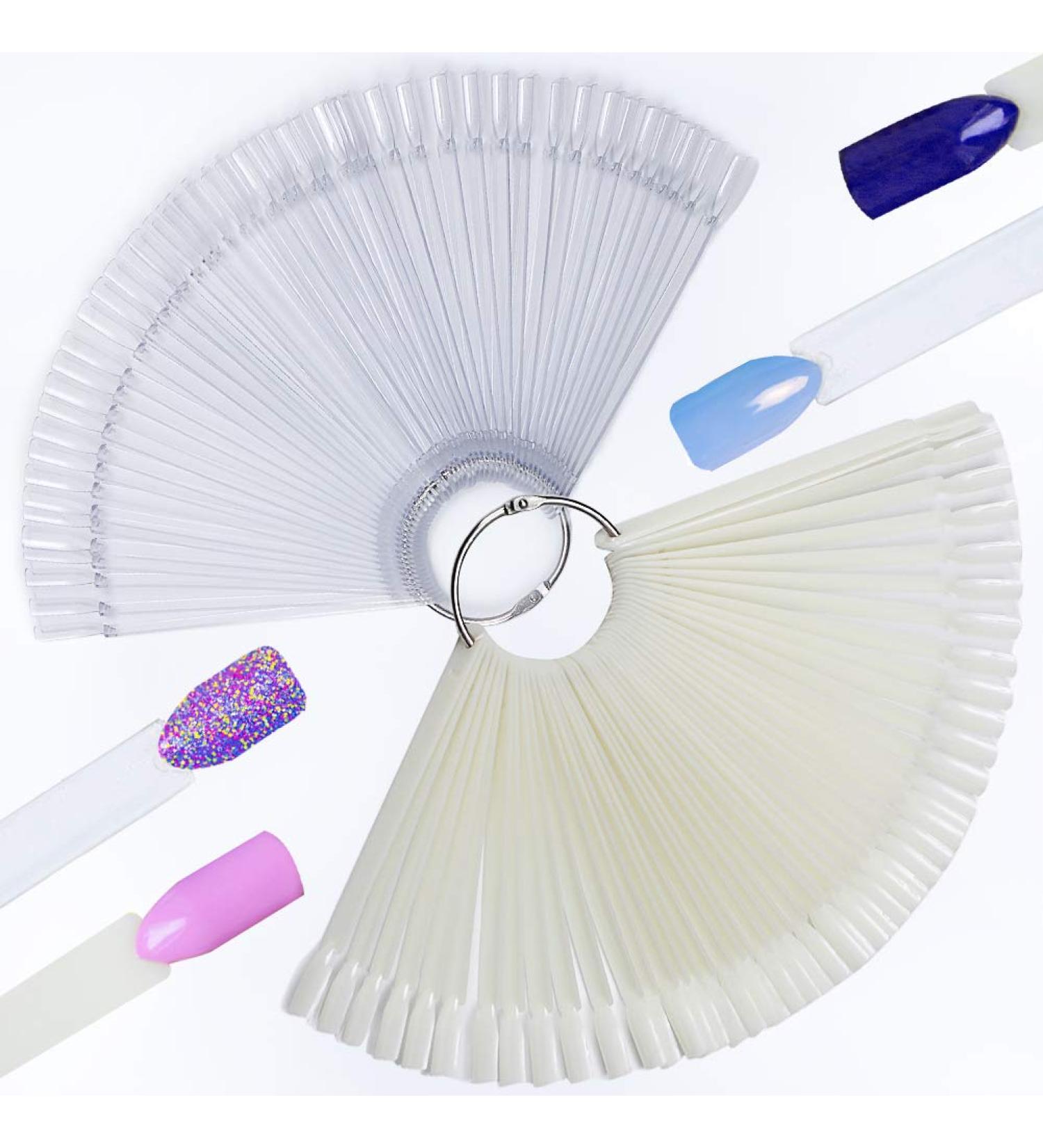 Hedmedum 100 PCS False Nail Art Tips Display Sticks with Metal Split Ring - Clear & White | Gel Polish Salon Practice Tools - Buy Online on SooperMarket.com