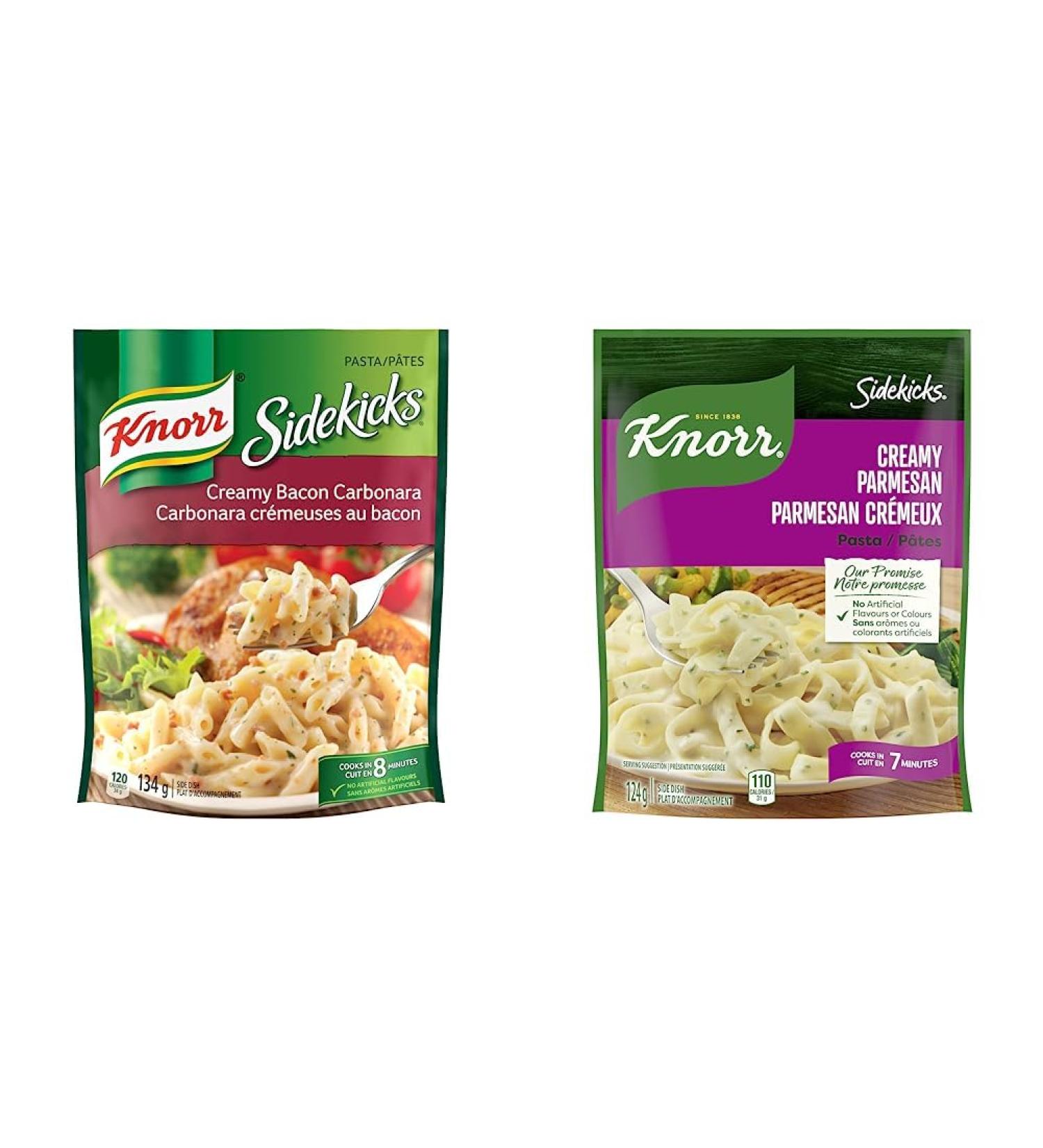 Knorr Sidekicks Pasta for a tasty pasta dish Creamy Bacon Carbonara & Sidekicks Pasta Side Dish for a quick meal that's easy to prepare Creamy Parmesan without artificial flavours 124 g 8 count Side Dish + Sidekicks Pasta Side Dish Bacon Carbonara - Buy Online on SooperMarket.com