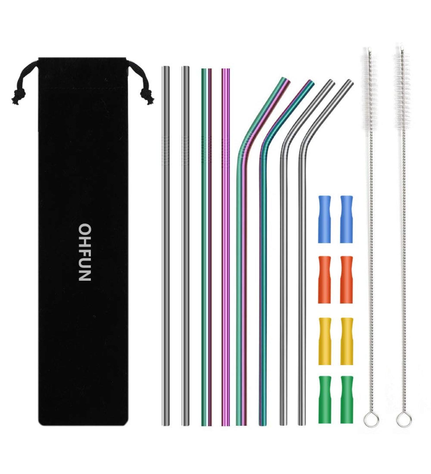 8PCS Reusable Straws 10.5" Stainless Steel Straws -with Cleaning Brush and Silicon Tips for 20/30 Oz Yeti Tumblers with Carrying Case - Buy Online on SooperMarket.com