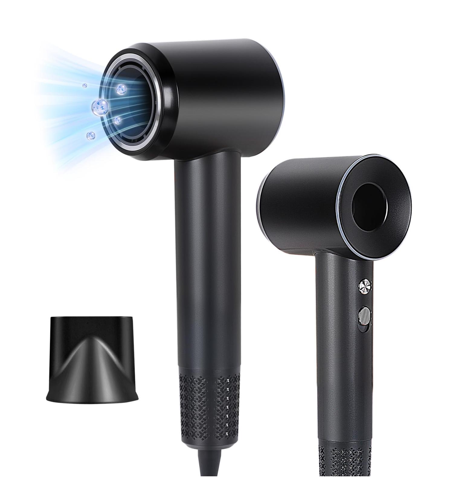 Professional Ionic Hair Dryer - 1800W Fast Drying Blow Dryer with Concentrator Nozzle for Home & Travel - Lightweight & Quiet (Black - Buy Online on SooperMarket.com