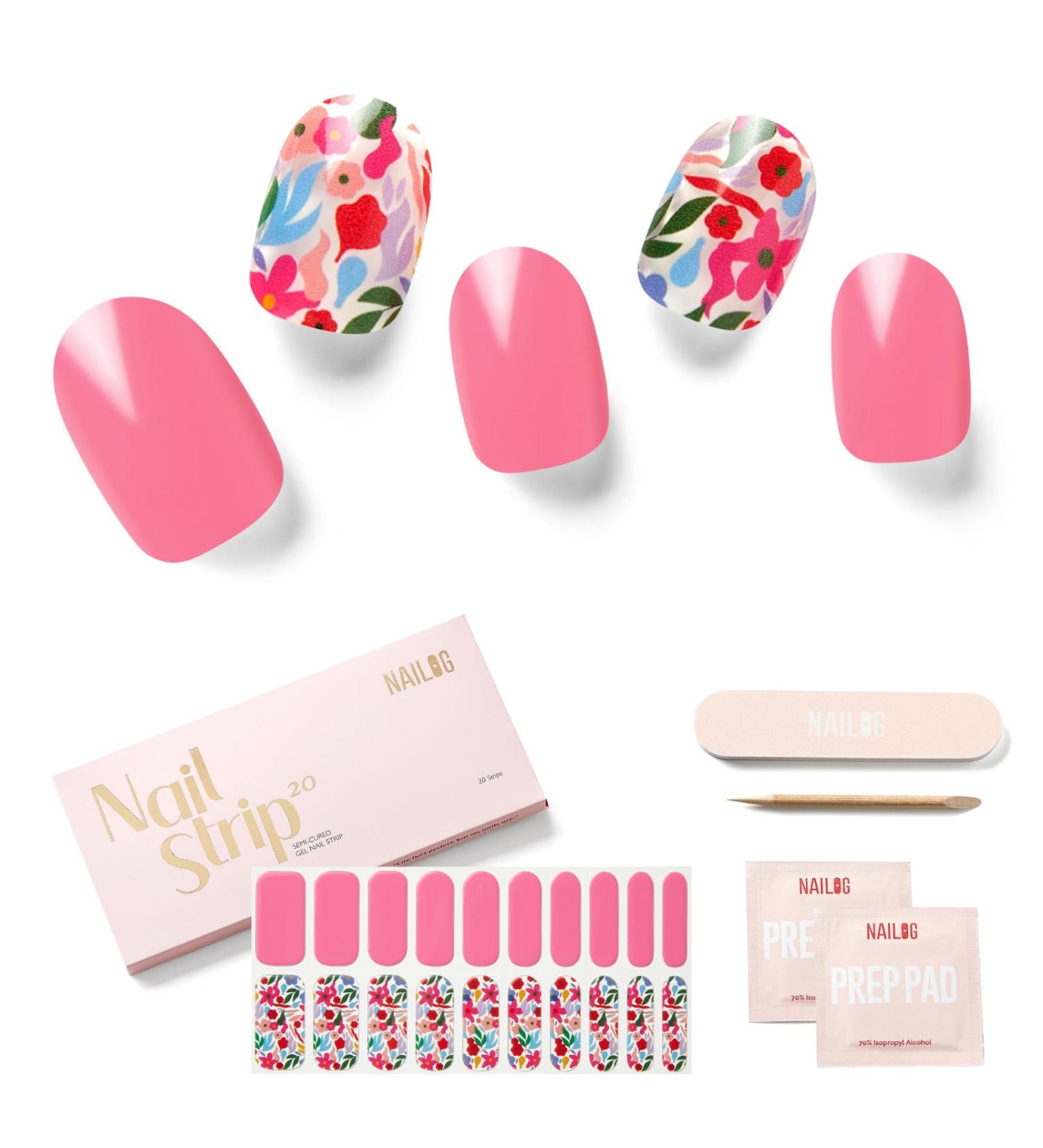Buy Nailog UV Gel Nail Film - 20 Self-Adhesive Gel Strips with Spring Flowers - Salon Quality Manicure - International Shipping Available - Buy Online on SooperMarket.com