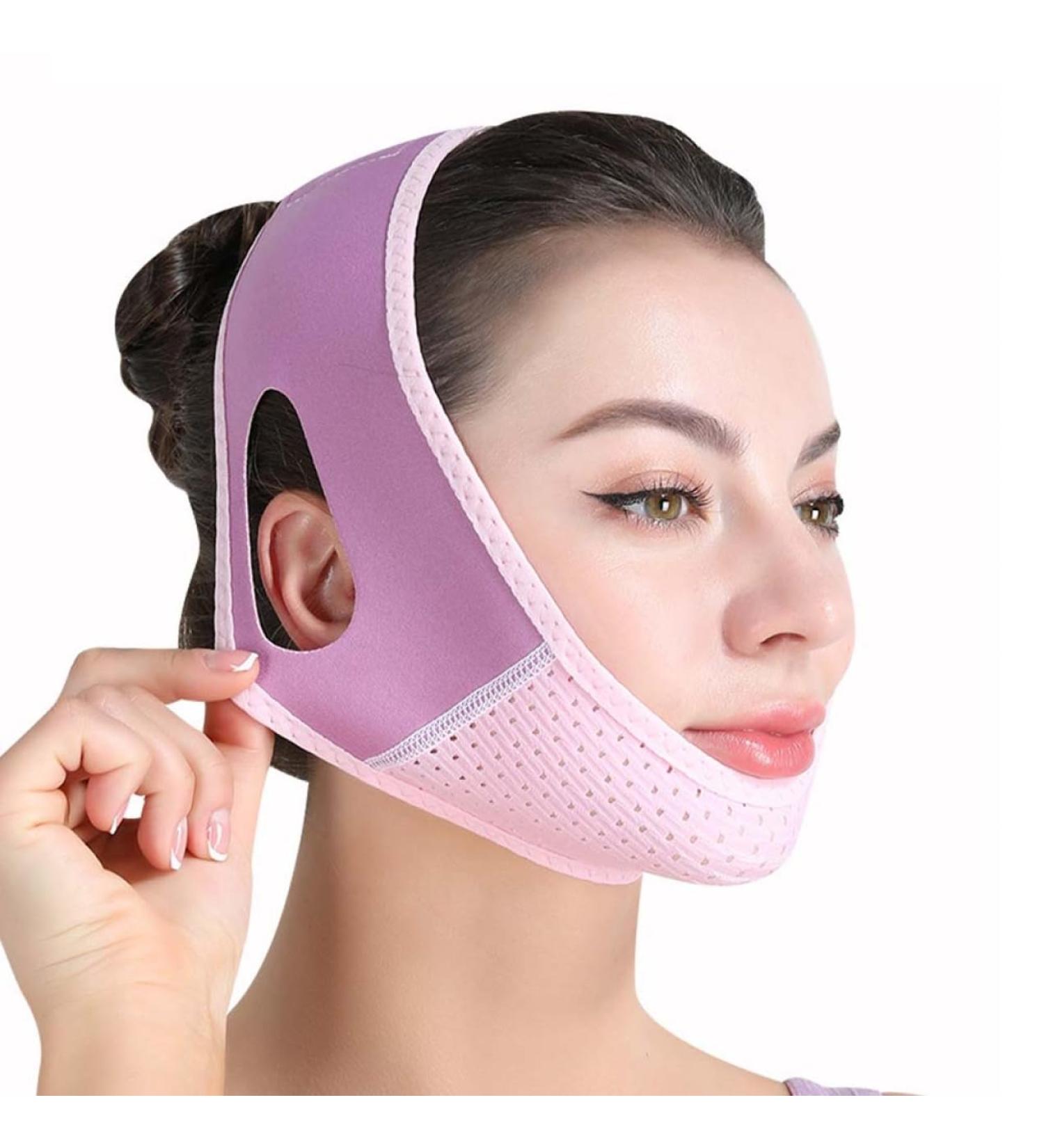 Chin Strap for Double Chin for Women Soft V Line Face Lifting Chin Strap Double Chin Reducer Slimming Face Mask Lifting Belt (Purple Pink) - Buy Online on SooperMarket.com