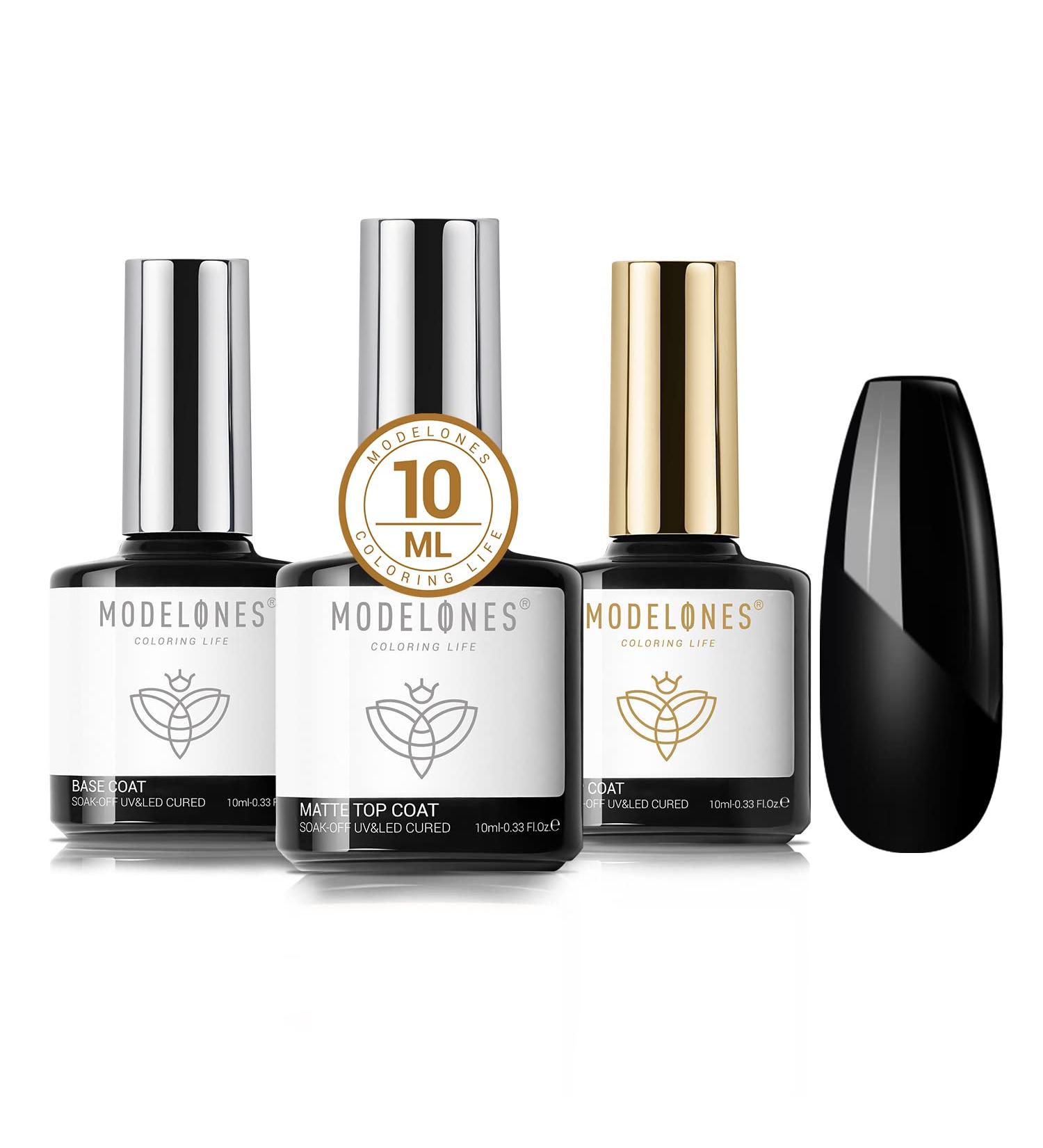Modelones Matte Gel Top Coat Set - No Wipe, Soak Off Varnish 3x10ml - High Gloss Shiny & Matte Effects - LED Lamp Required - Nail Polish Base & Top Coat - Buy Online on SooperMarket.com