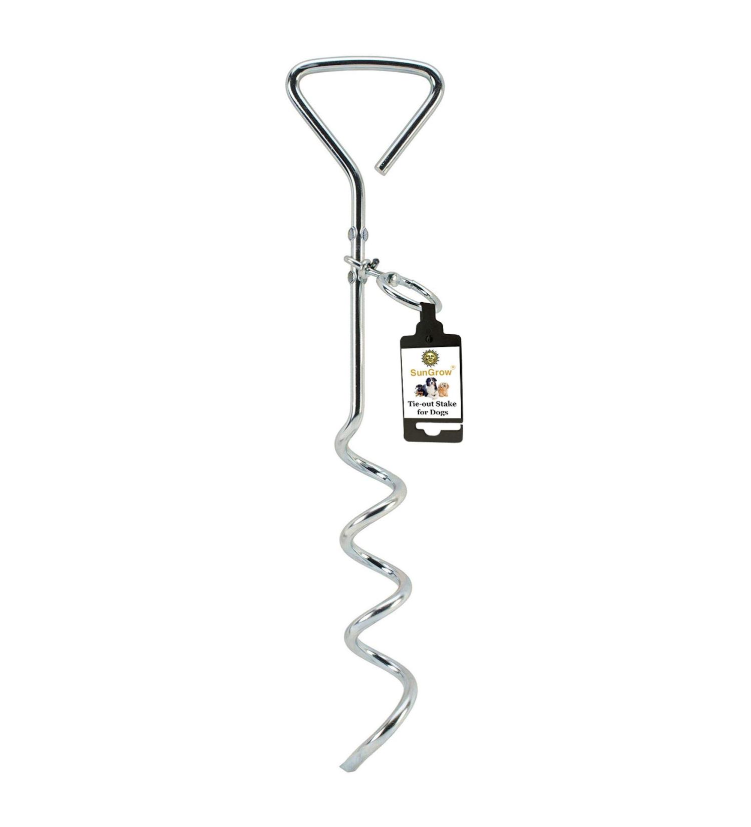 SunGrow Heavy-Duty Steel Dog Tie-Out Cable and Stake Spiral Ground Anchor Spike with 360 Rotating Ring Dog Tether Travel Accessories Outdoor Yard Camping Accessories for Dogs up to 80 Pounds - Buy Online on SooperMarket.com