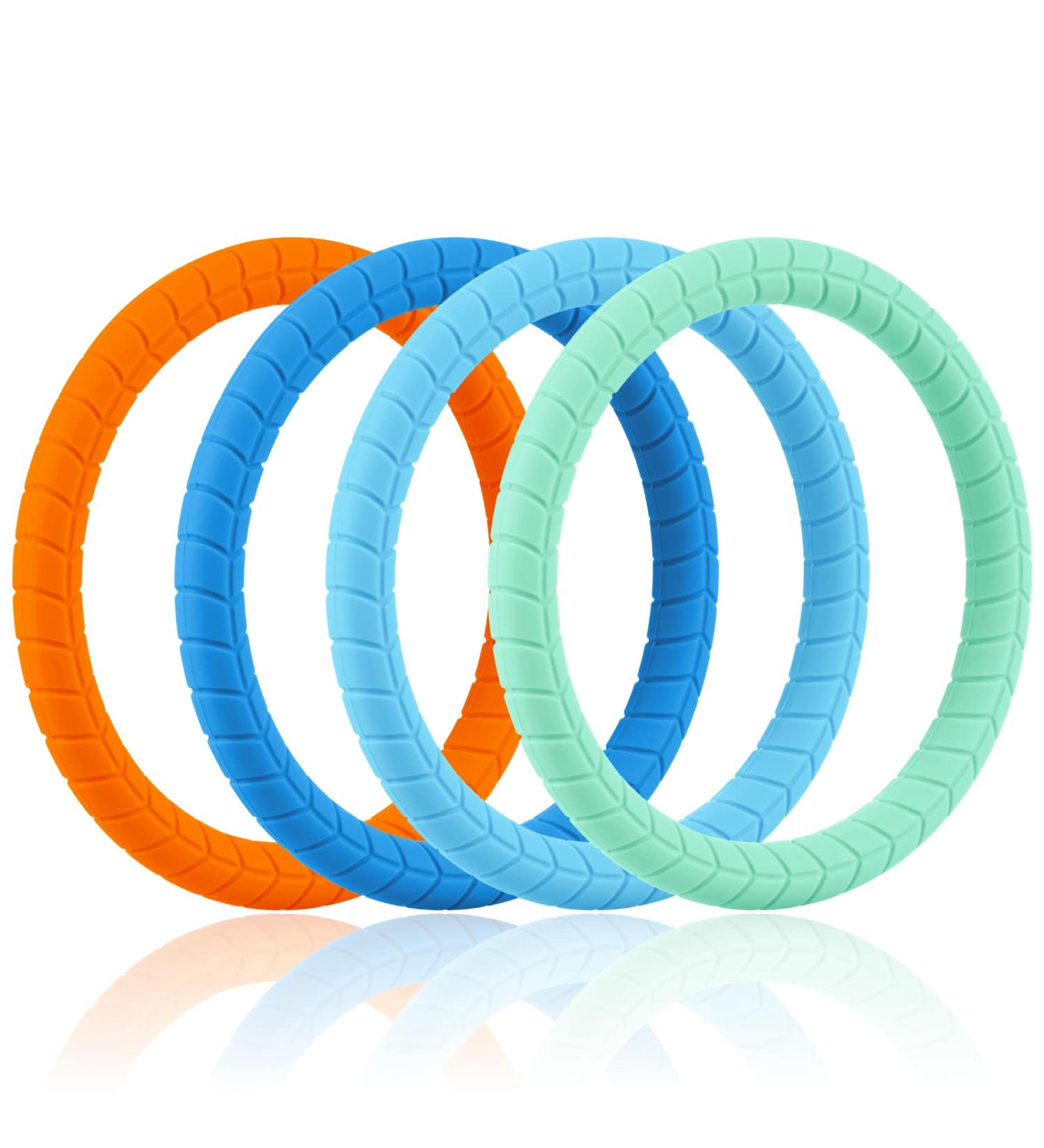 Sensory Silicone Teether Toy with Safety Bracelet - Baby Teething Ring | Food Grade Silicone | BPA & Phthalate-Free | Blue/Orange/Mint/Light Blue - Buy Online on SooperMarket.com