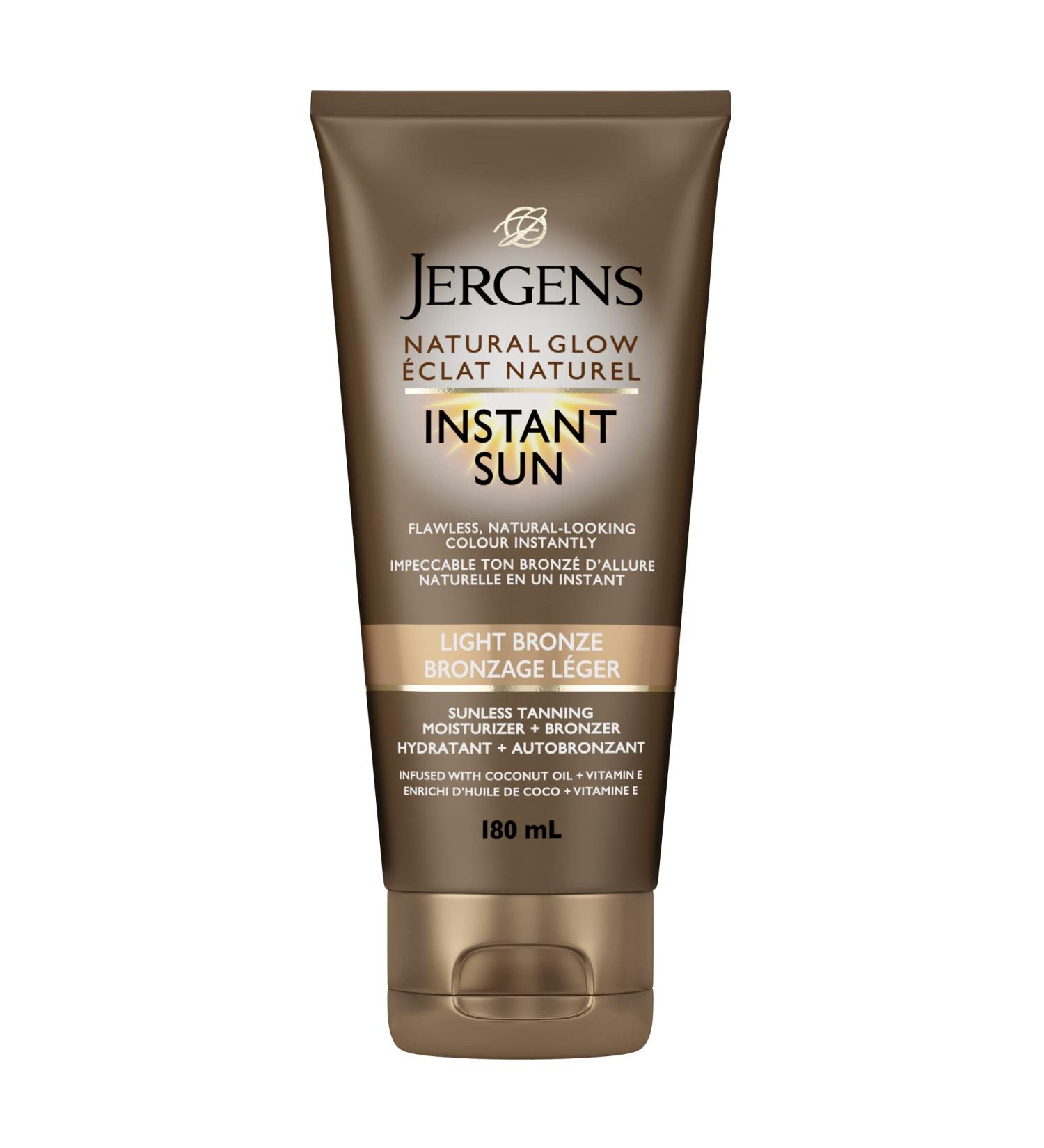 Jergens Natural Glow Instant Sun Sunless Tanning Moisturizer + Bronzer Light Bronze (180 mL) (Packaging May Vary) - Buy Online on SooperMarket.com