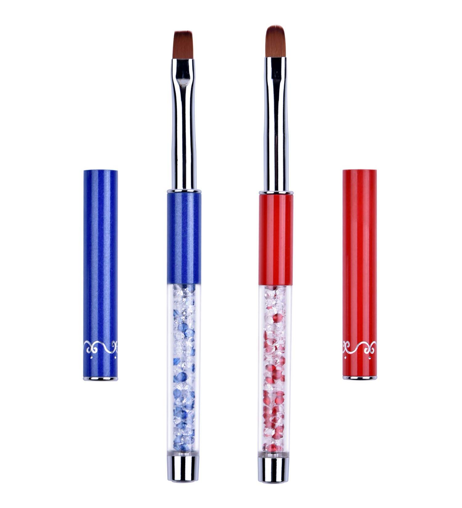 Buy Oval & Flat UV Gel Nail Brush Set | Rhinestone Handle | Professional Multicolor Nail Art Tools for Salon & DIY - Buy Online on SooperMarket.com