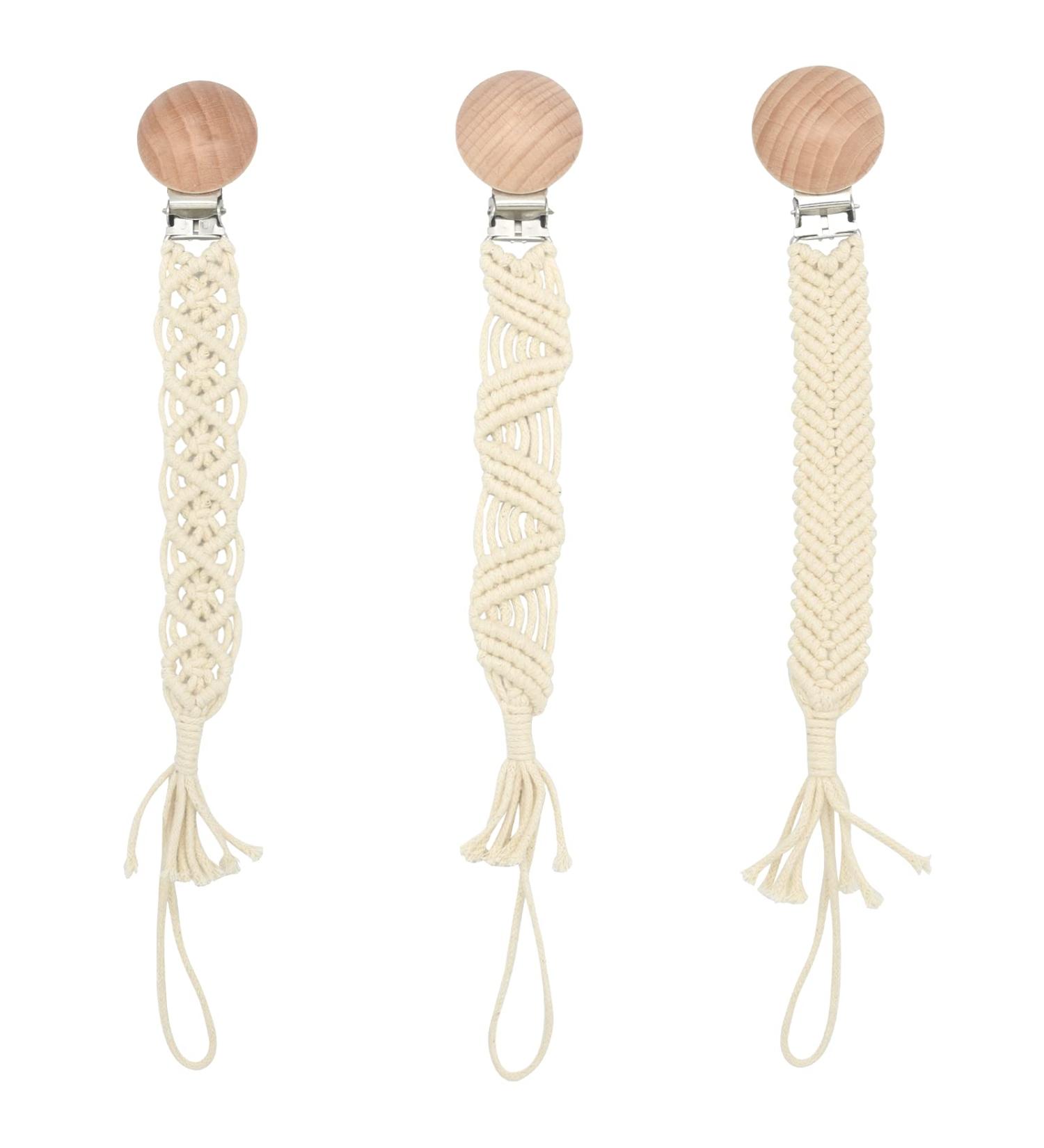 Braided Handmade Pacifier Clip Set - 3 Pack Neutral Baby Pacifier Holder Straps - Buy Online on SooperMarket.com