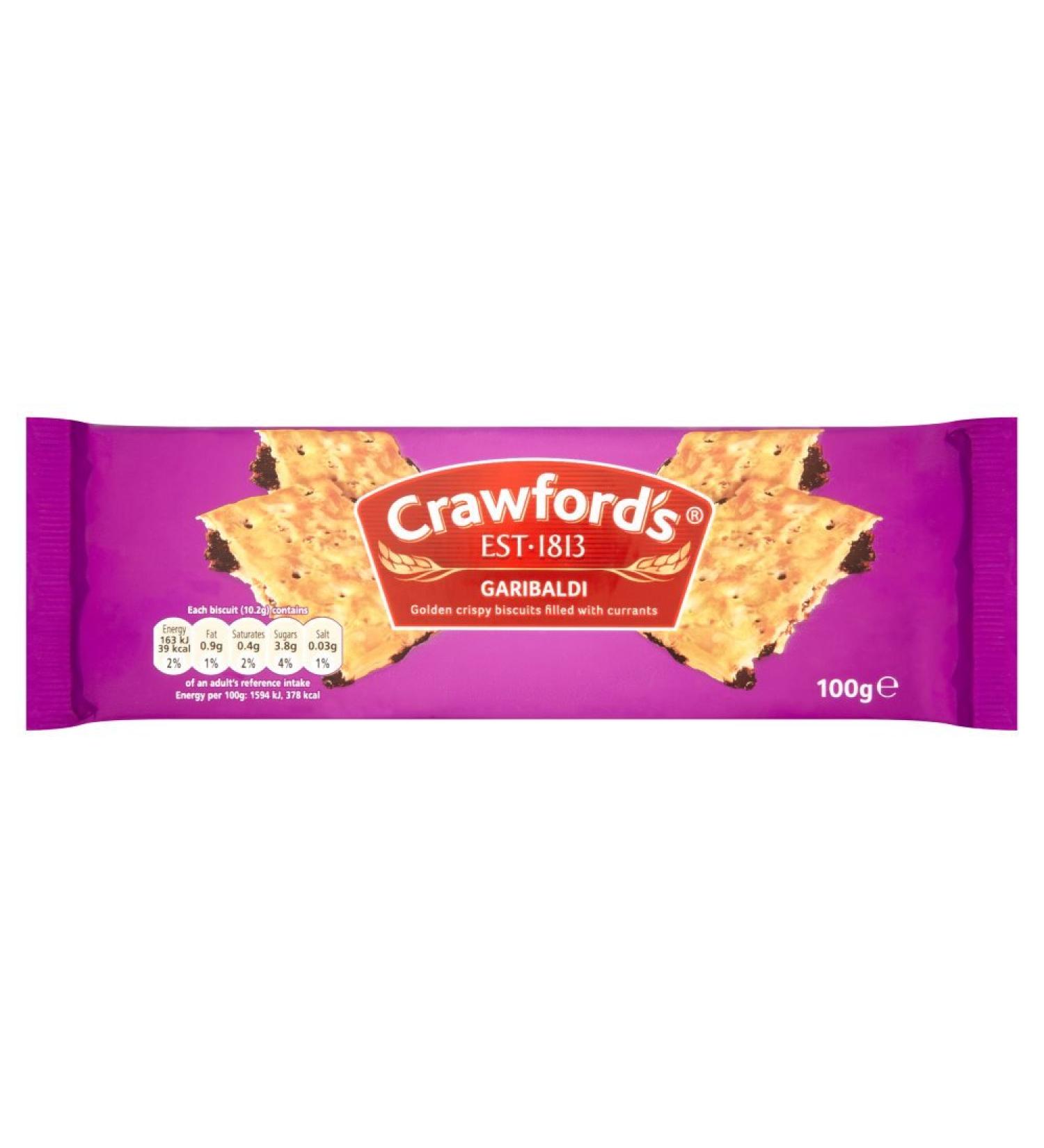 Crawfords Garibaldi Golden Crispy Biscuits Filled with Currants 100g x 6