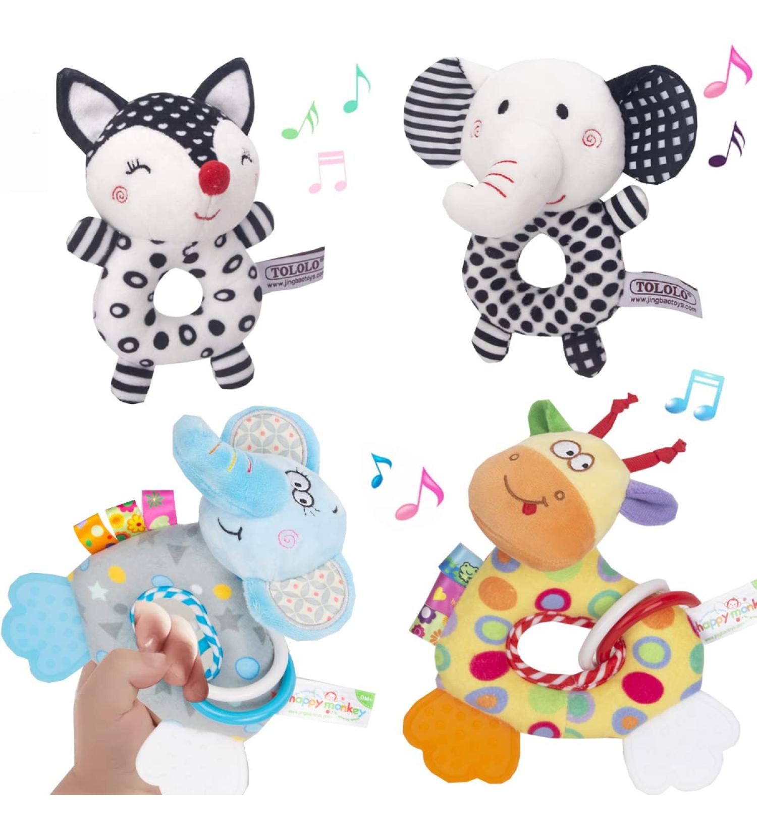 Baby Rattles and Teething Toys for Newborns - Elephant Baby Rattle with Teether (4PCS) - Buy Online on SooperMarket.com
