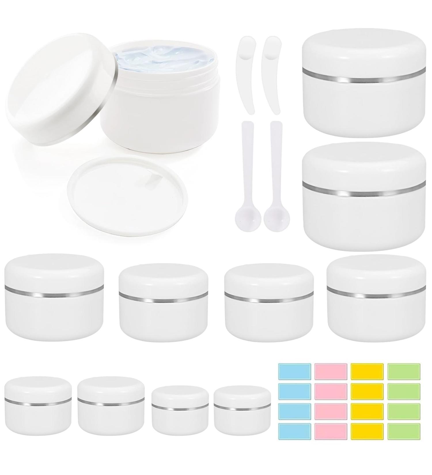 10 Pcs Cosmetic Sample Jars 10/20/30/50/100ml Plastic Refillable Travel Pots for Toiletries Empty Cosmetic Container Pots with Mini Spatulas Spoon and Labels for Makeup Beauty Nails - Buy Online on SooperMarket.com