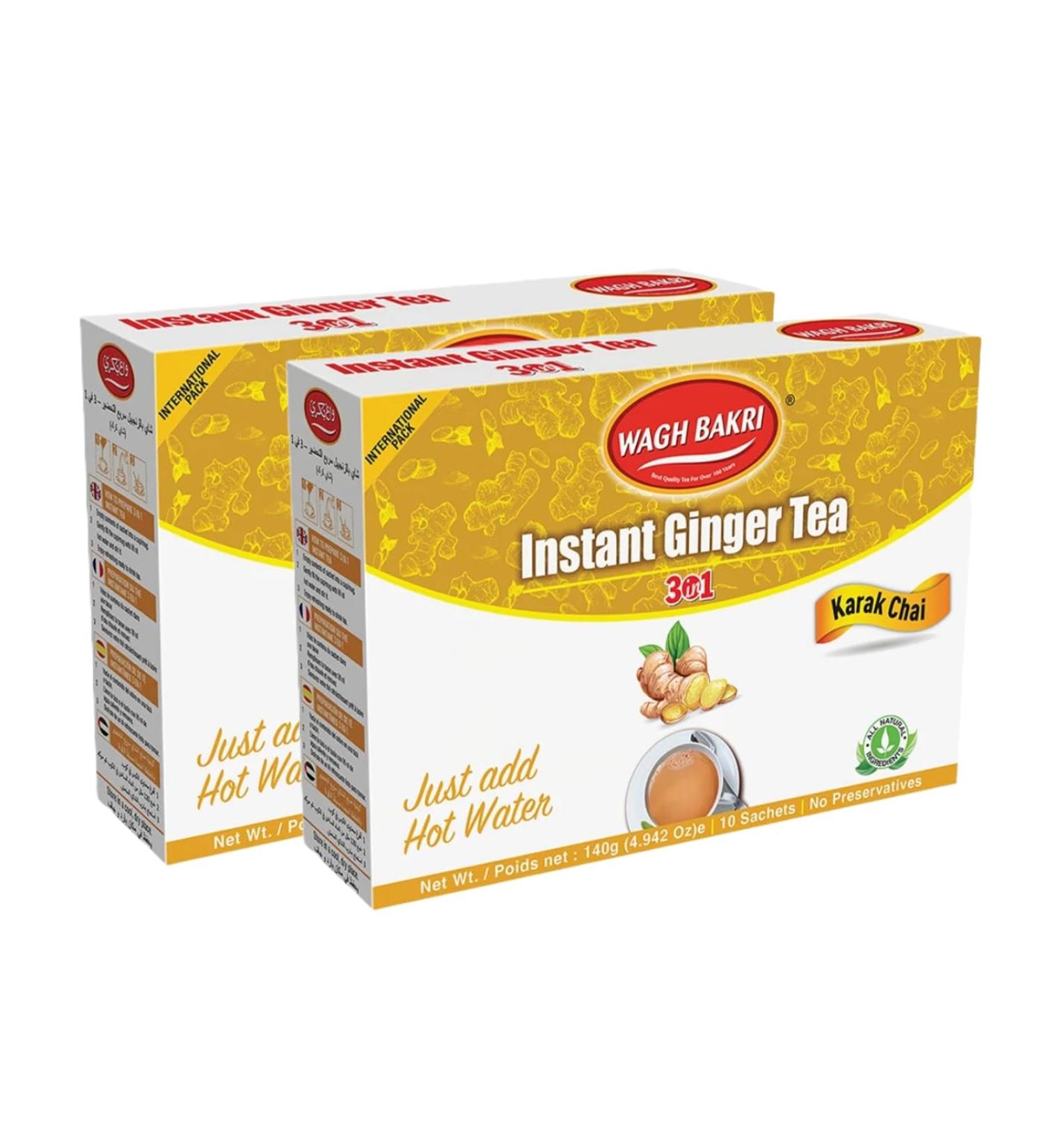Wagh Bakri Instant Ginger Tea Karak Chai 2 Pack (140g Each) 3 in 1 Premix | Instant Spiced Tea Mix with Ginger | Just Add Hot Water - Buy Online on SooperMarket.com