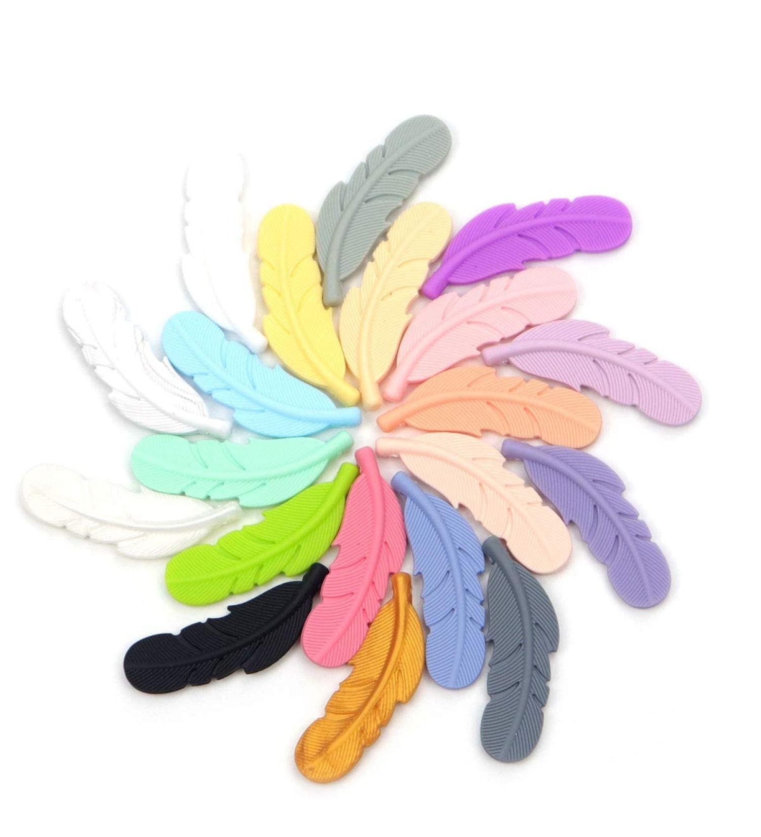 Weekjoey 20Pcs Feather Silicone Beads Jewelry Making DIY Bracelet Necklace Pendant - Soft Colorful Loose Beads in 20 Colors for Handmade Supplies - Buy Online on SooperMarket.com
