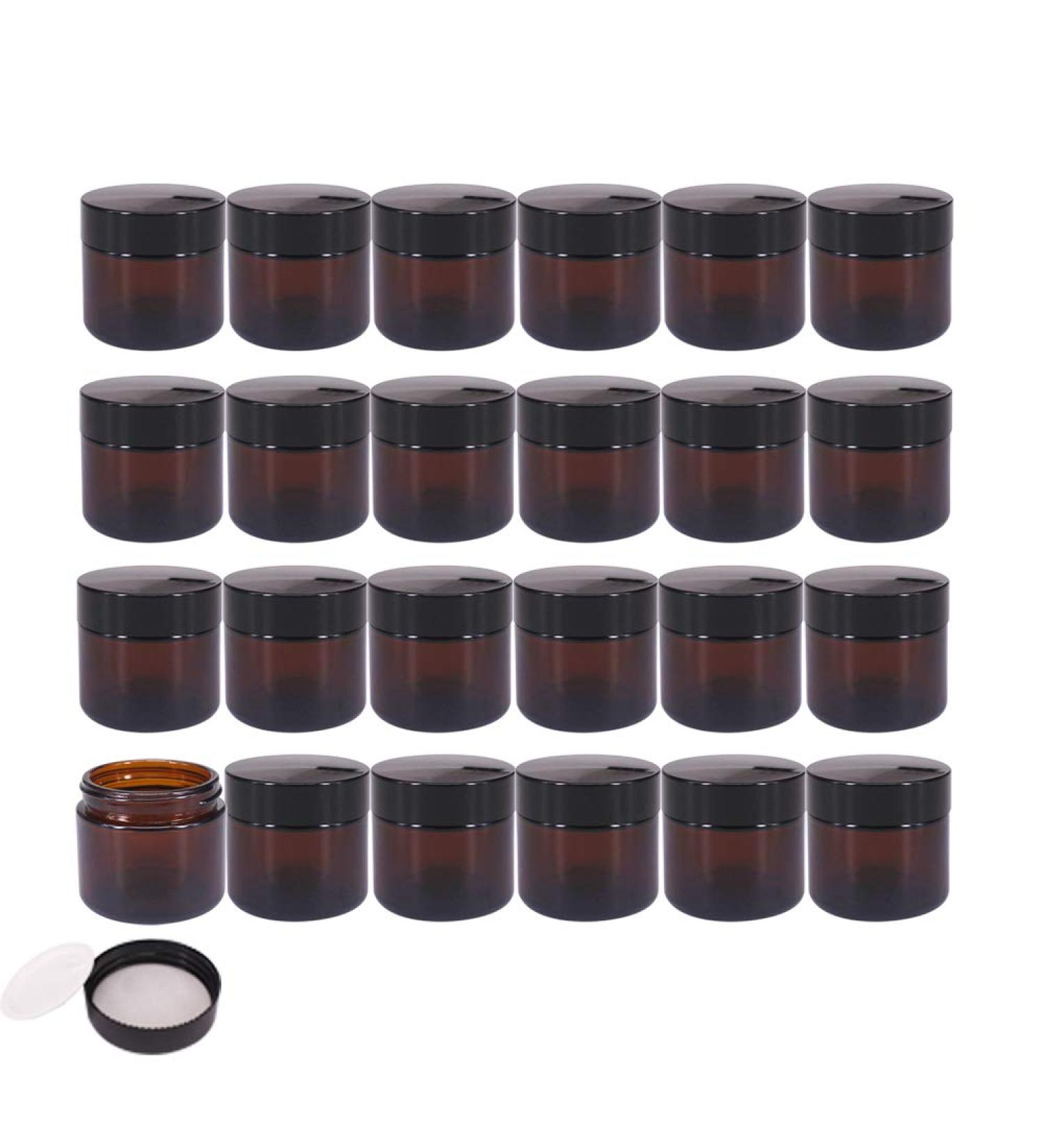 BPFY 24 Pack 2 oz Round Amber Glass Cosmetic Jars with Inner Liners and Black Lids Travel Jars Refillable Containers for Makeup Cream Lotion Sugar Scrubs Eye Shadow Slime Paint Jewelry 2oz Amber - Buy Online on SooperMarket.com