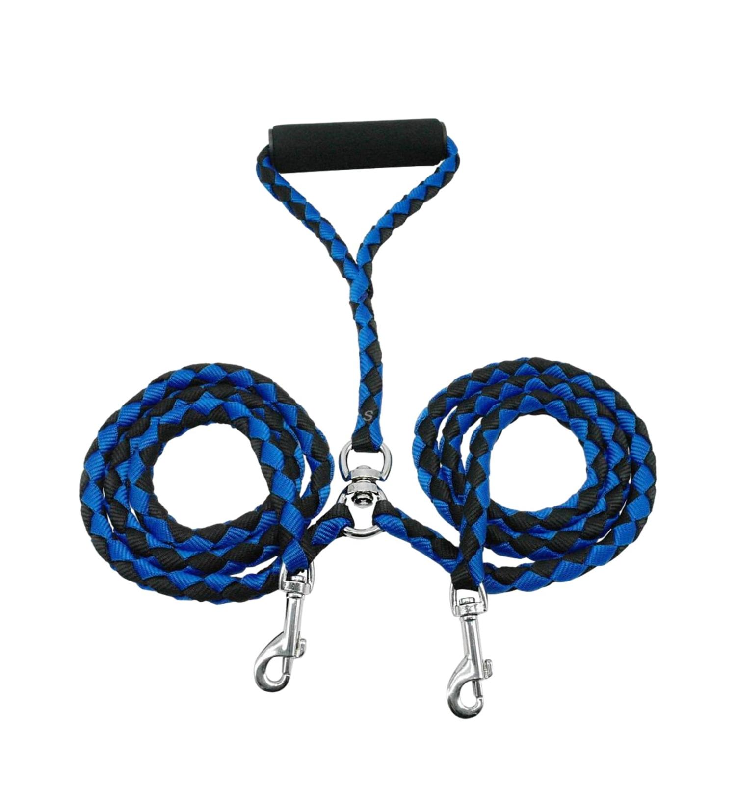 Shop Tibapla Double Linen Dog Leash for 2 Dogs - Reinforced Padded Handles 140cm Blue | Perfect for Training Small to Large Dogs - International Shipping Available - Buy Online on SooperMarket.com