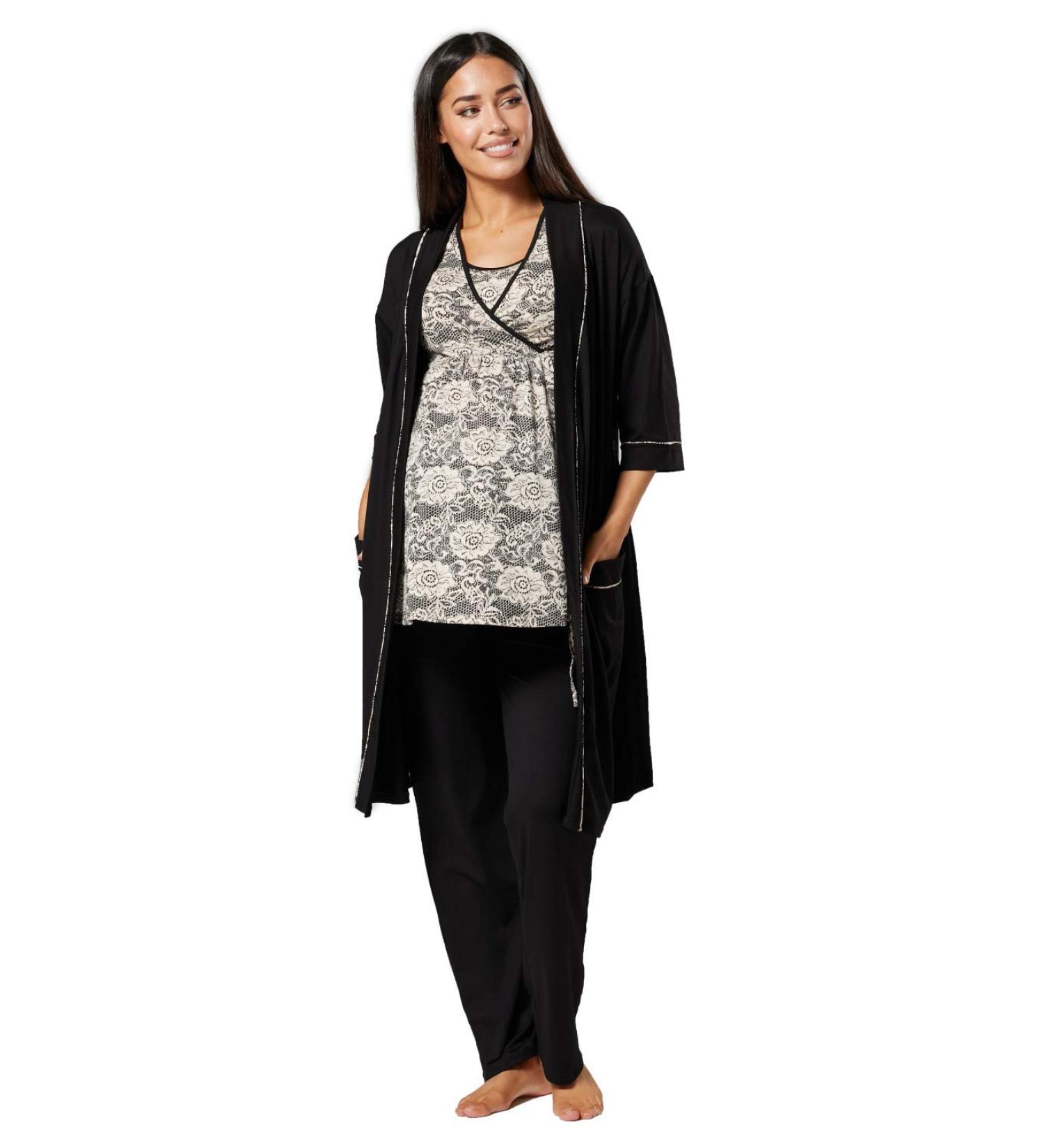 HAPPY MAMA Women's Maternity Nursing 3pcs Nightwear Set - Beige Flowers & Black - Buy Online on SooperMarket.com