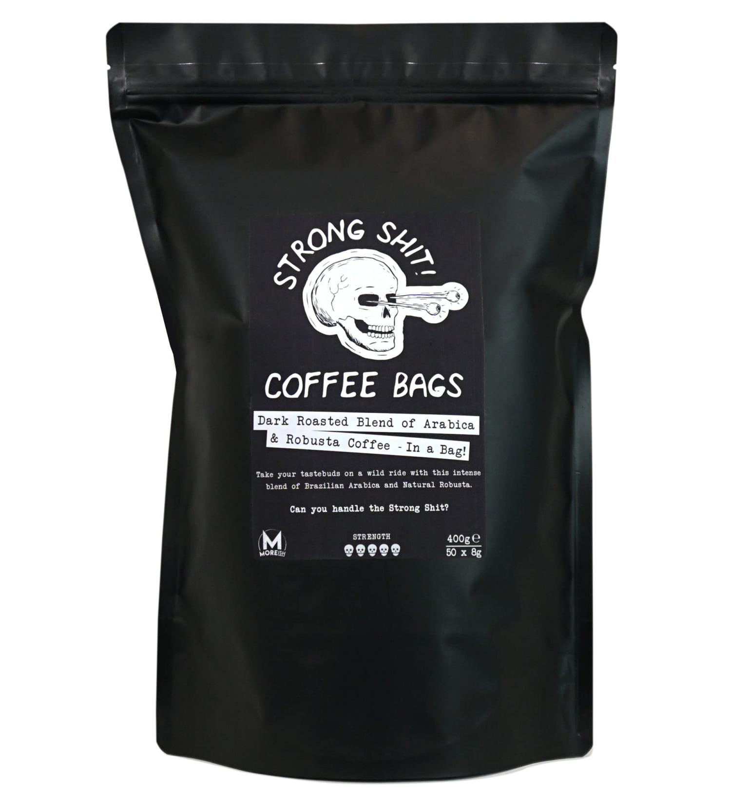 Moreish Coffee Roasters Strong Shit! Coffee Bags - Dark Roasted Blend (50 Count) - Buy Online on SooperMarket.com